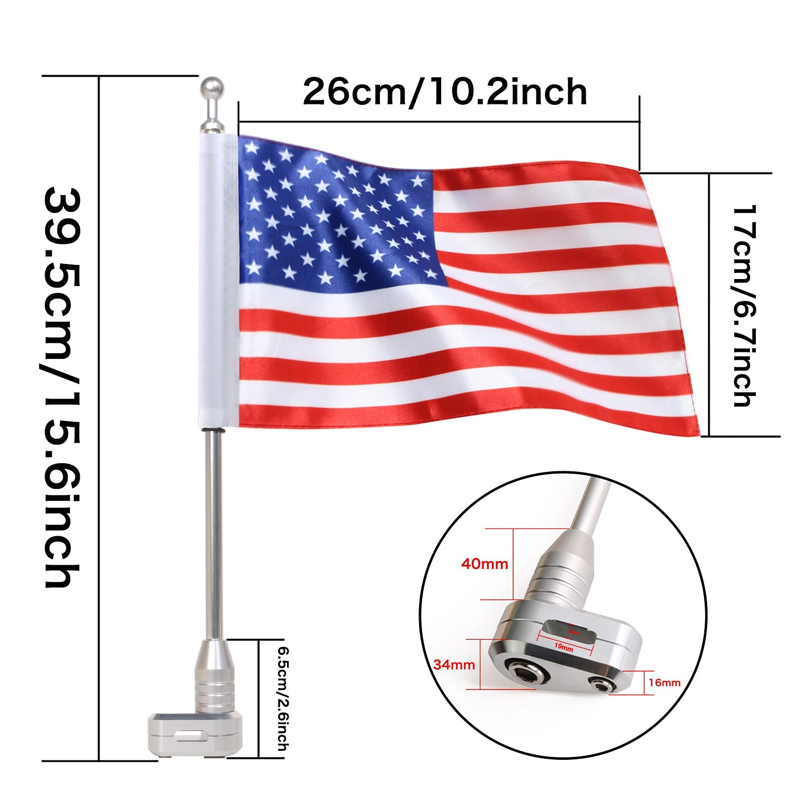 E-Most Motorcycle American Flag Flag Pole Mount Luggage Rack Vertical For Honda Goldwing Gl1800 2001 2012 - Foto 7