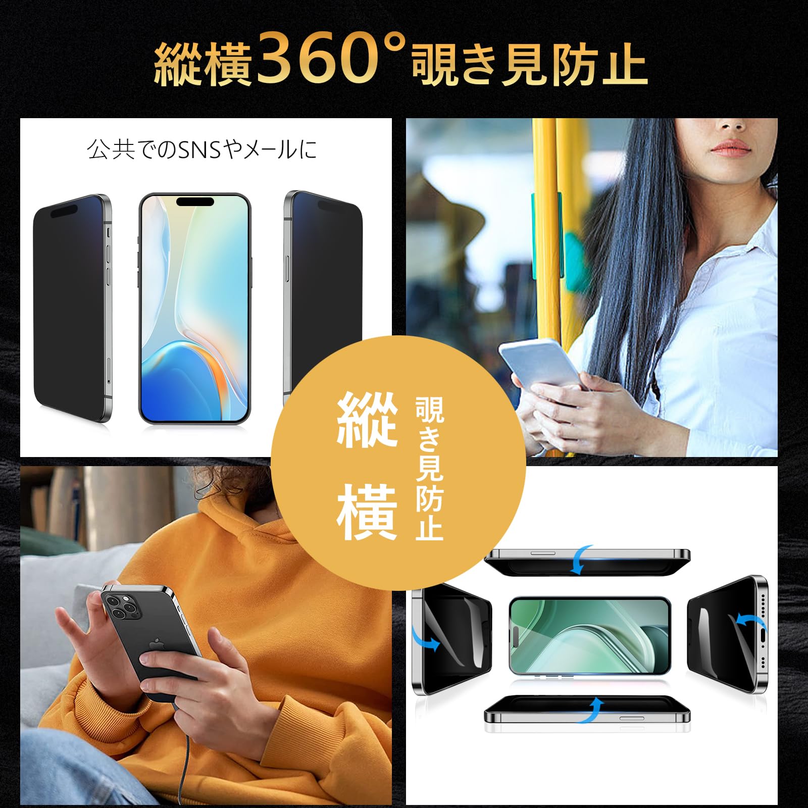 Amazon | 【360°覗き見防止】iPhone 16 Pro ガラスフィルム 覗き見防止