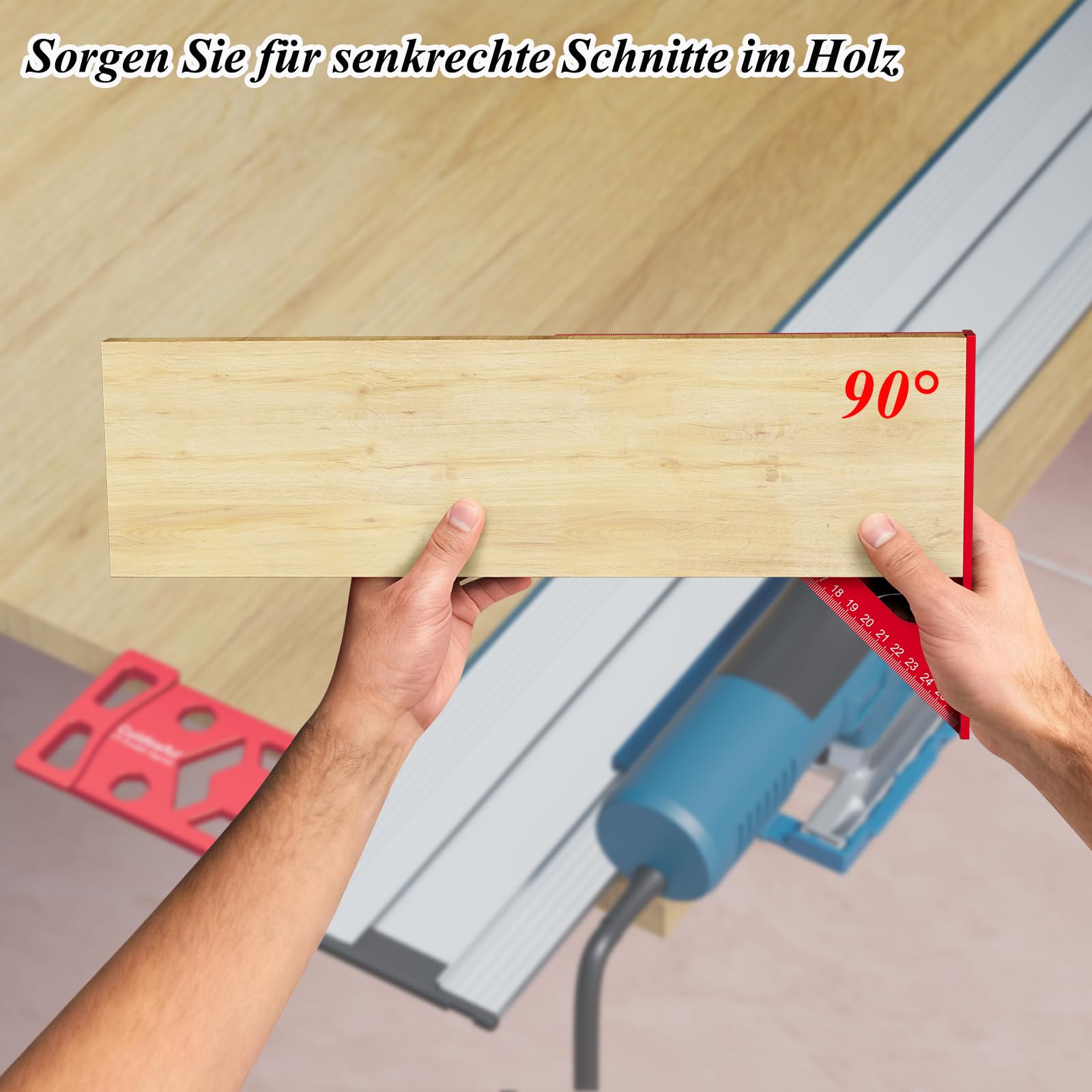 Tope de ángulo de guía para Bosch FSN – CNC mecanizado 90° tope de ángulo de aluminio para Bosch GST y GKF (con adaptador) – Duradero, fácil montaje para cortes exactos (rojo)