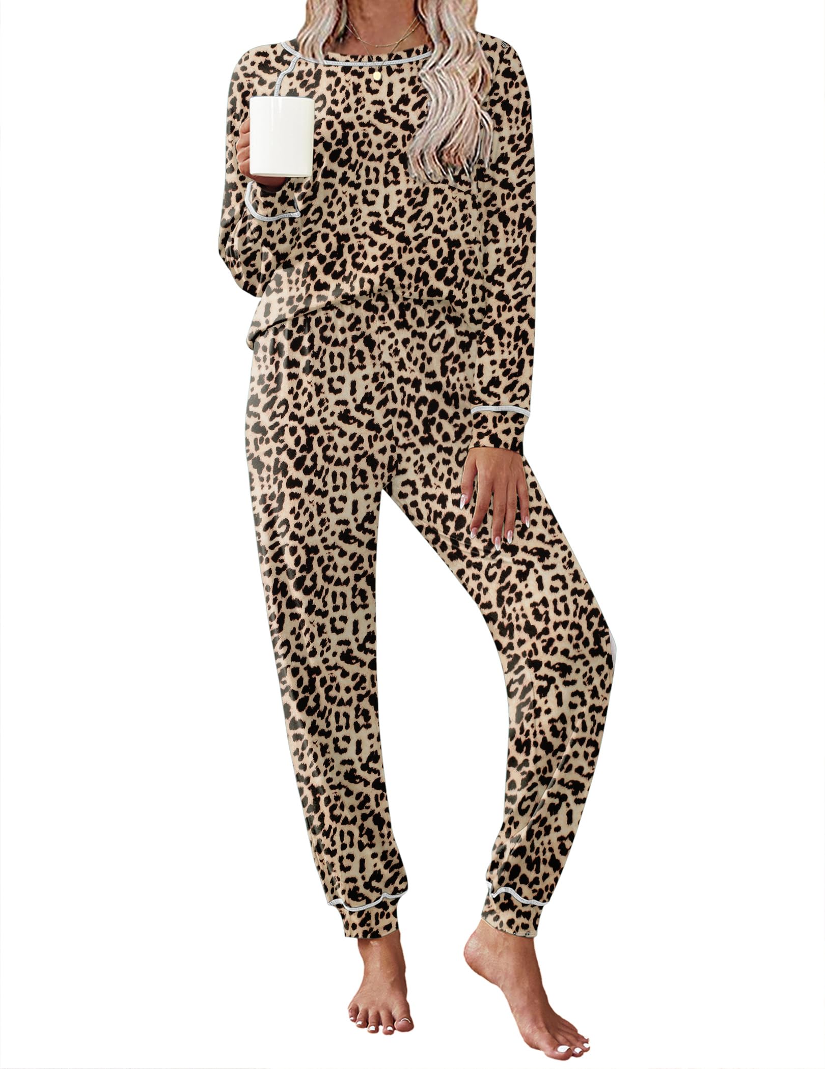 Ekouaer Pajamas Set for Women Soft Comfy Pjs Jogger Lounge Sets | Pullover Long Sleeve Sleepwear,Fall Jogger Loungewear,Gift for Mom,Wife,Friends