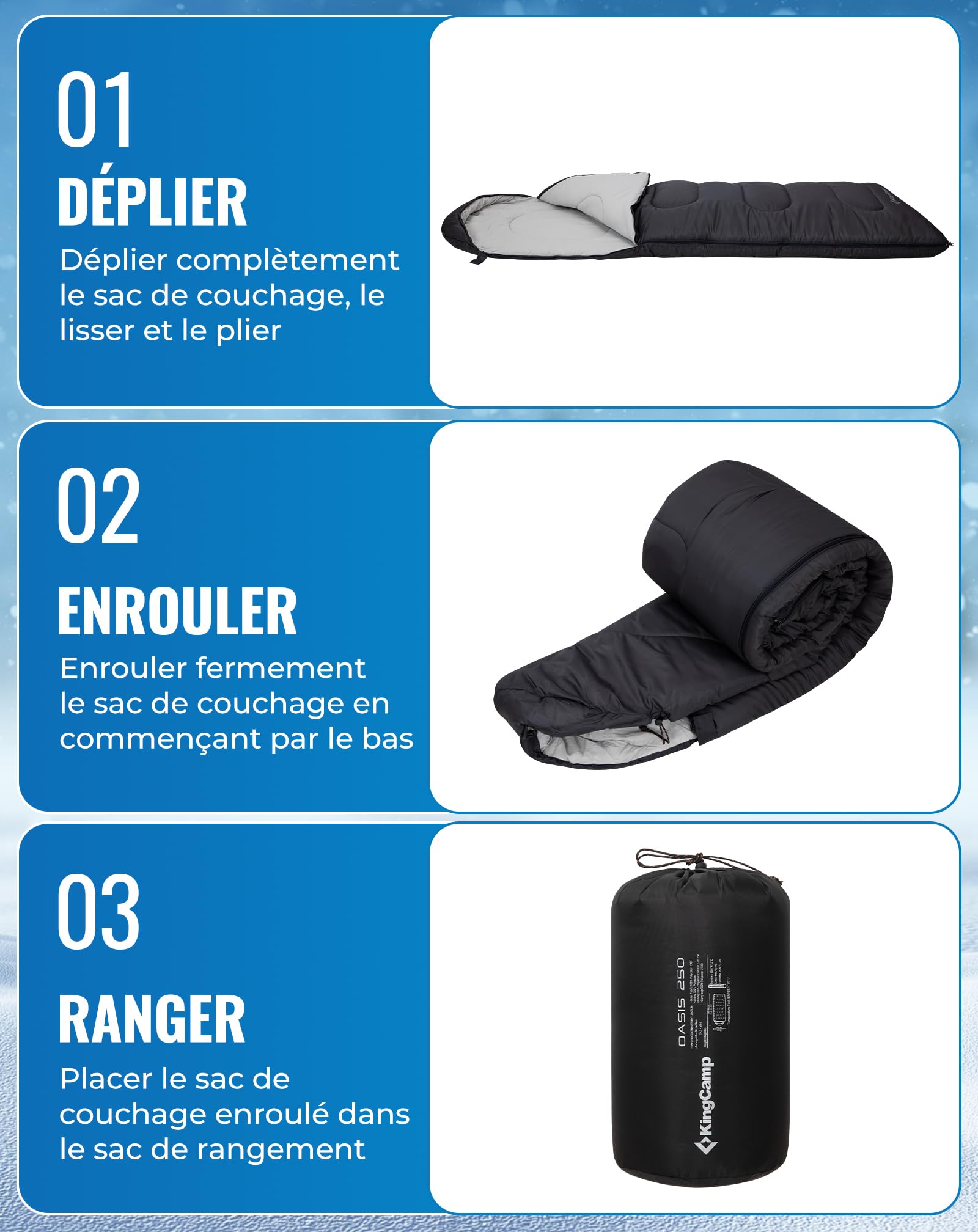 KingCamp Oasis Sac de Couchage de Camping 3-4 Saisons imperméable léger pour Enfants et Adultes, couplage à Droite et à Gauche, idéal pour Les Voyages et Les activités de Plein air