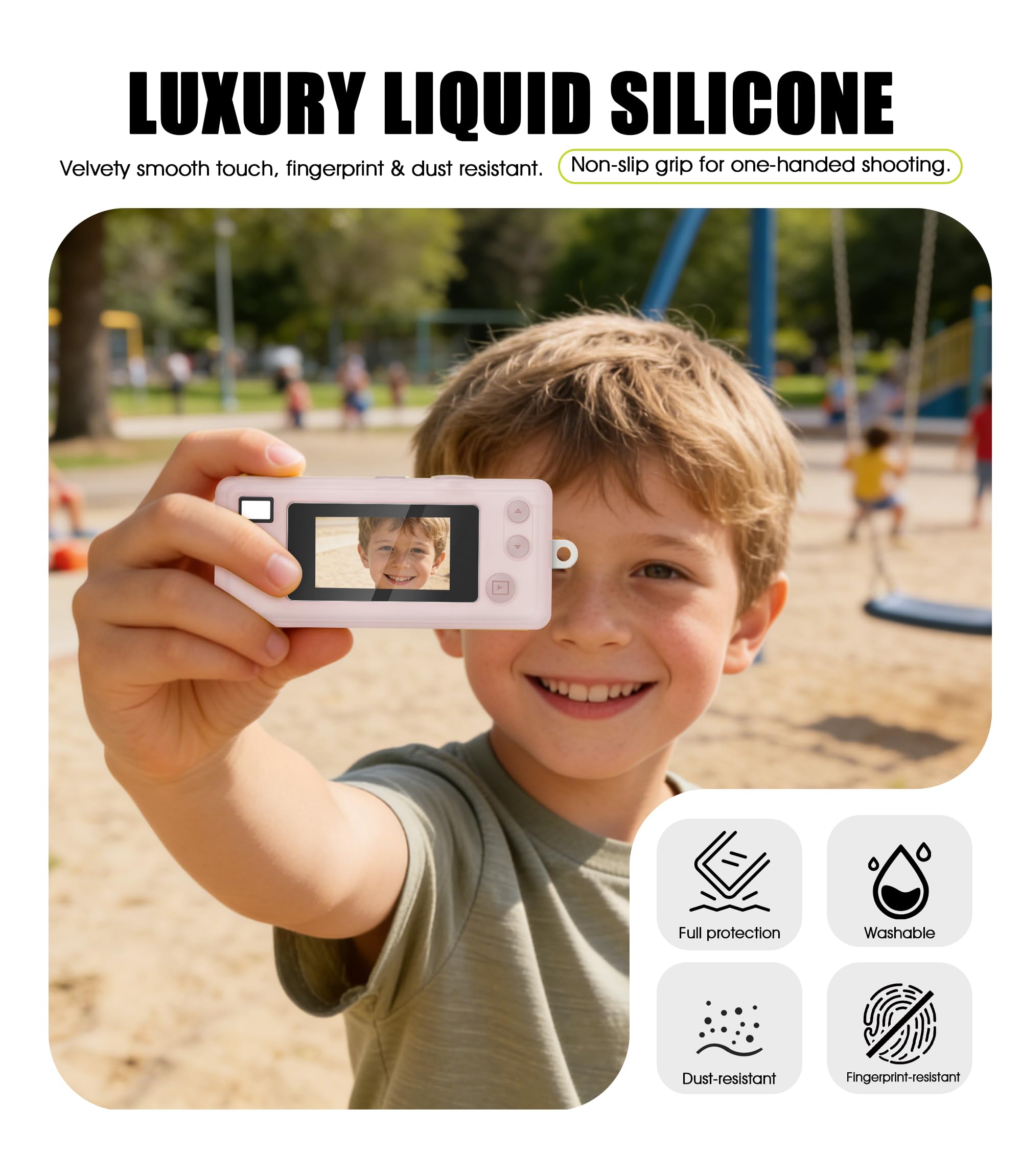 Custodia protettiva in silicone per Kodak CHARMERA portachiavi fotocamera digitale con 2 confezioni di pellicola protettiva in vetro temperato e cordino, resistente agli urti, resistente ai