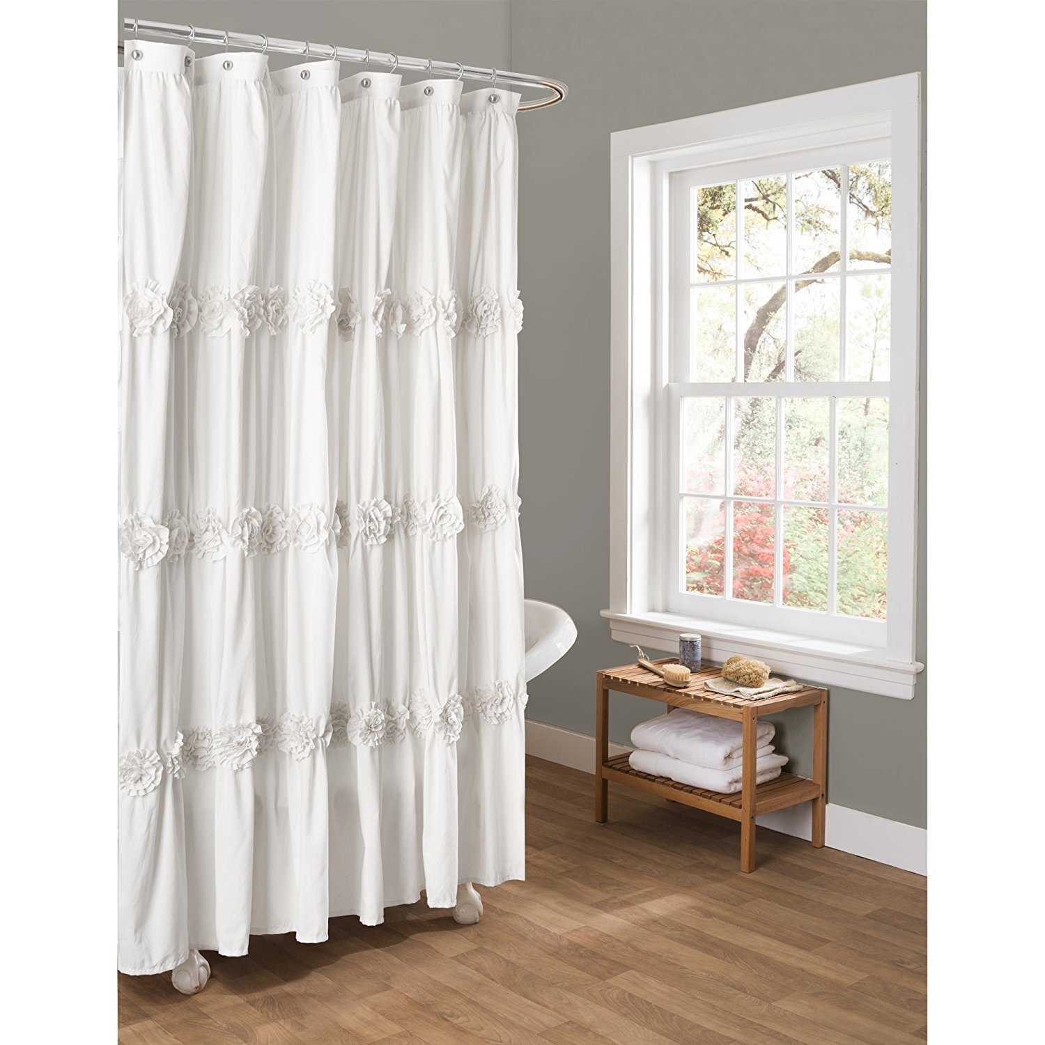 Lush Decor Darla Ruches Bloemen Badkamer Douchegordijn, 182,9 Cm X Cm Ivoor 754073602