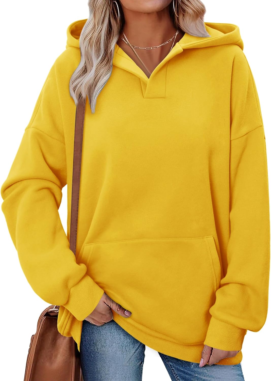 onlypuff Women Essential Hoodies Pullover Sweatshirt Long Sleeve Kangaroo Pocket Fleece Basic Sweater - Image 2