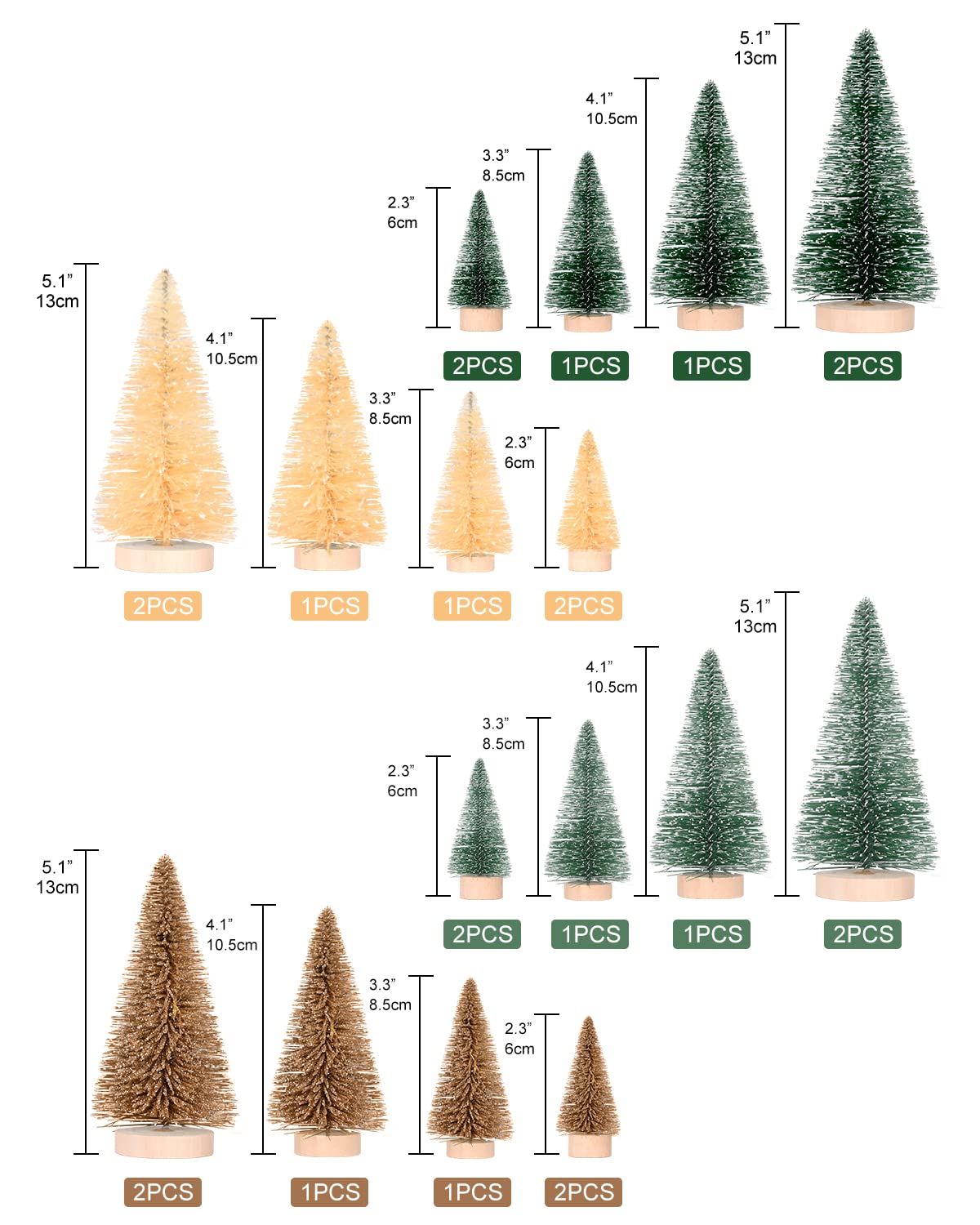 DDHS 24PCS Artificial Mini Christmas Trees, Upgraded 4-Color Bottle Brush Christmas Tree with Wooden Base, Artificial Frosted Sisal Christmas Tree Furniture Desktop Decoration Winter Crafts Ornaments