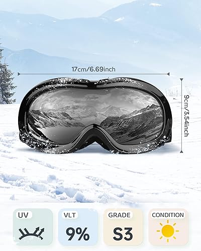 Miniatura 2 de VELAZZIO - Gafas de esquí para niños, gafas de snowboard OTG, antiniebla, lentes de doble capa, 100% protección UV