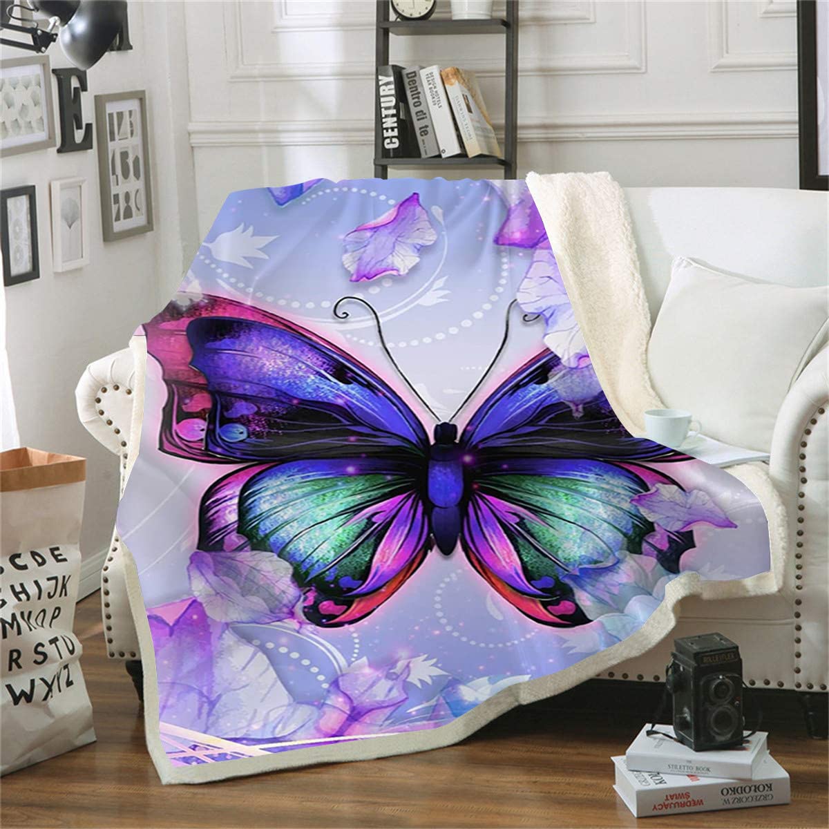 Couverture de canapé papillon contre le froid, plaid chaud 150x200
