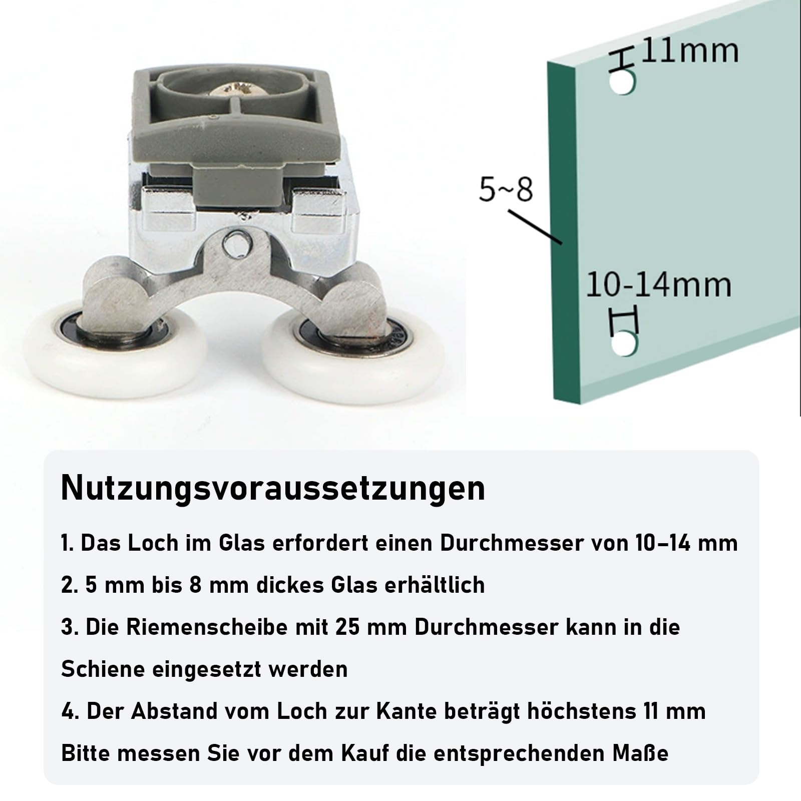 8 Stück Duschtürrollen Ø 25 mm, Robuste Zinklegierung Laufrollen für Schiebetüren Duschkabinen, Leise Rostfrei Ersatzrollen für 4-6 mm Glas Badezimmer, 4 Oben 4 Unten Duschkabinen Ersatzteile