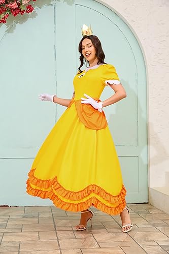 Miniatura 3 de PAINEOMN Vestido de princesa para mujer, disfraz de princesa de Halloween, cosplay, corona, aretes, guantes, traje de disfraz para adultos