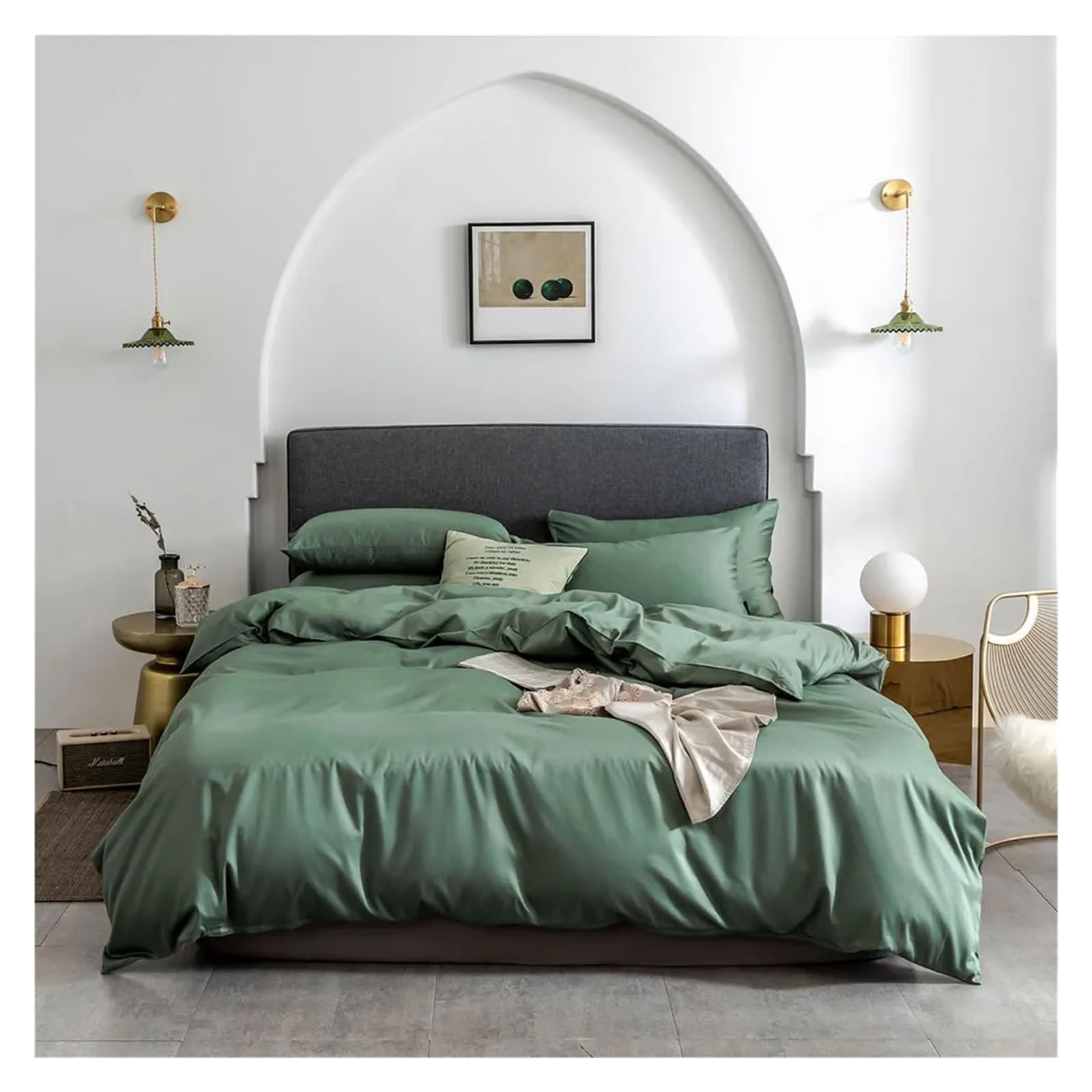 Sbcgfy J Dark Green Cotton Bedlinens Twin Queen King Size Set Flat Sheet Duvet Cover Bedding,Bedding Set,-Twin