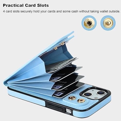 Miniatura 4 de Folosu Funda compatible con iPhone 13 Mini con soporte para tarjetas, rotación de 360, soporte de anillo de dedo con función atril, protección RFID,