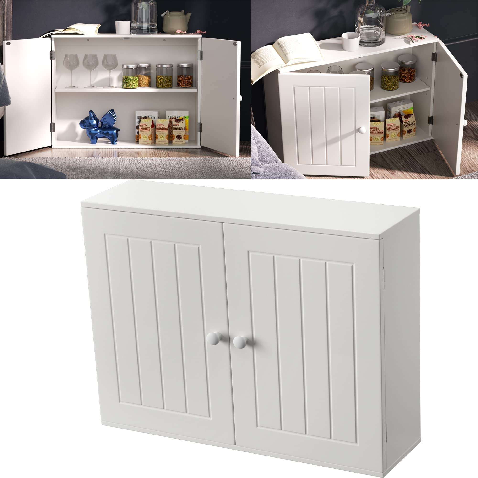 Wall Mounted or Floor standing Bathroom Storage Cabinet With 2 Doors, 60x 15x 50 cm, Kitchen Sideboard, Shoe Cabinet, Living Room Furniture Kitchen Cupboard, White