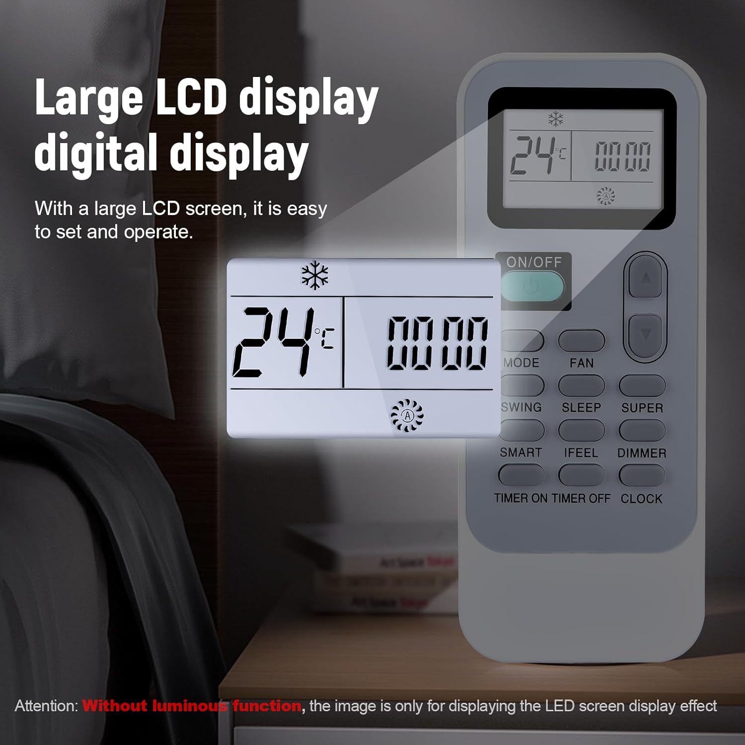 Close-up of the remote control's LCD display