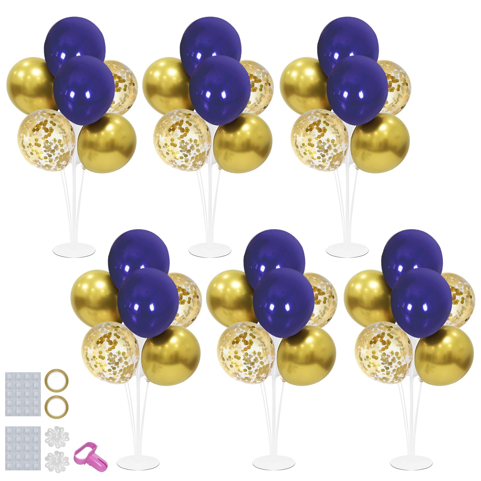 ZJDHPTY 6 Set Balloon Stand with Blue and Gold Balloons Centerpiece Table Decorations for Birthday Wedding Anniversary Father's Day Retirement New Years Graduation Decorations Class of 2025