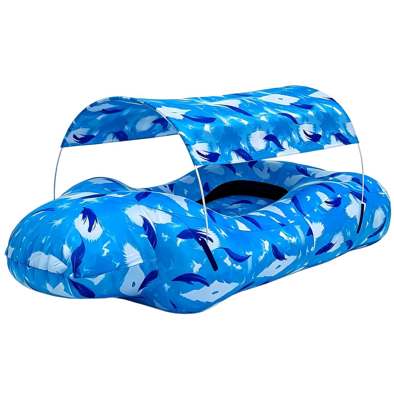 Nadmuchiwany Leżak Powietrzny Sofa Plażowa z Osłoną Przeciwsłoneczną | Przenośna Leżanka z Wbudowanym Schowkiem Do Kempingu Biwaku Podróży Wędrówek Pikników Ogrodu Plaży Relaksu