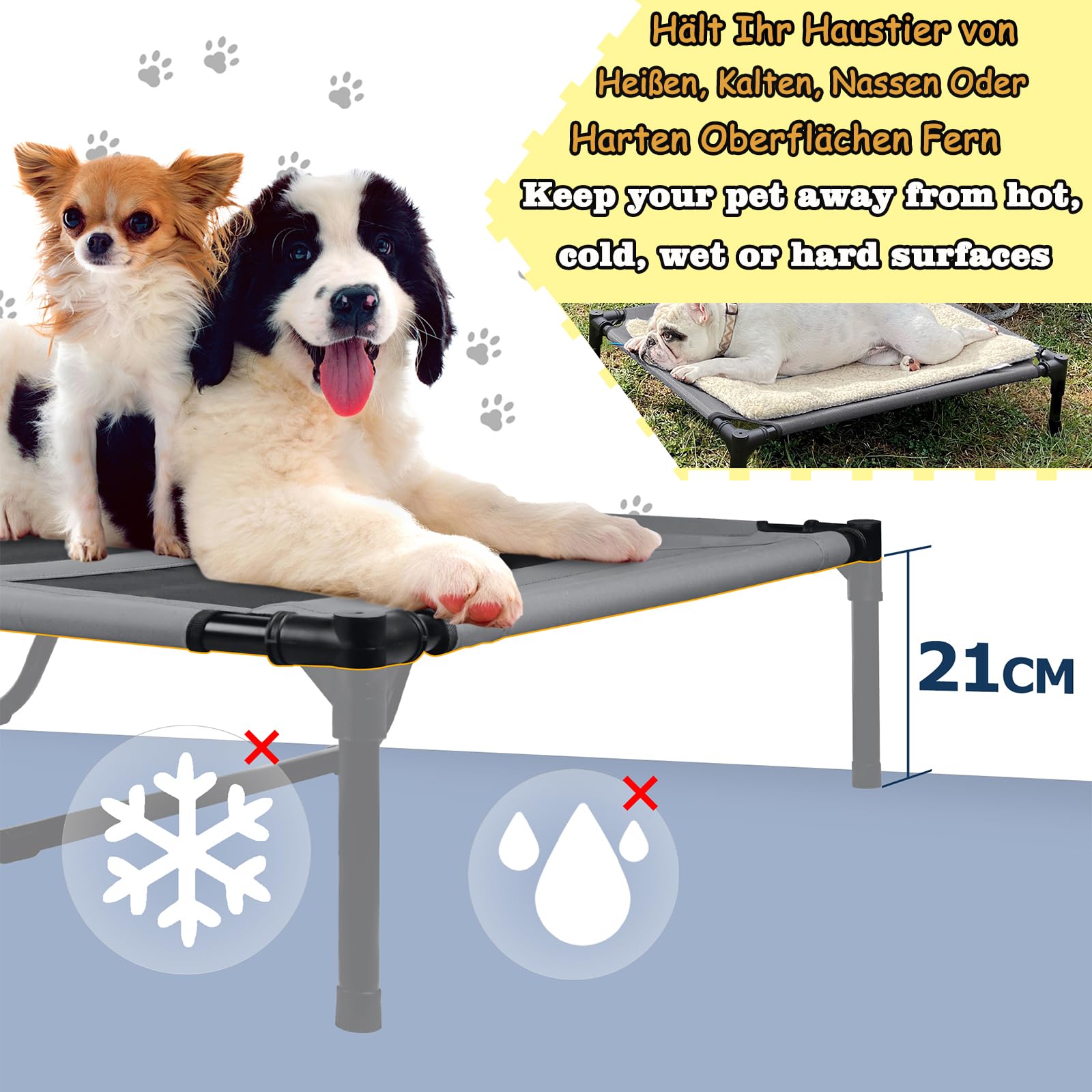 ACXIN Hundebett mit Baldachin, Hundeliege Katzenbett Outdoor Haustierbett Hundesofa Schlafplatz mit Erhöhtes, Atmungsaktiv und Taftstoff bis 60 kg (XL, 122x92x102 cm)