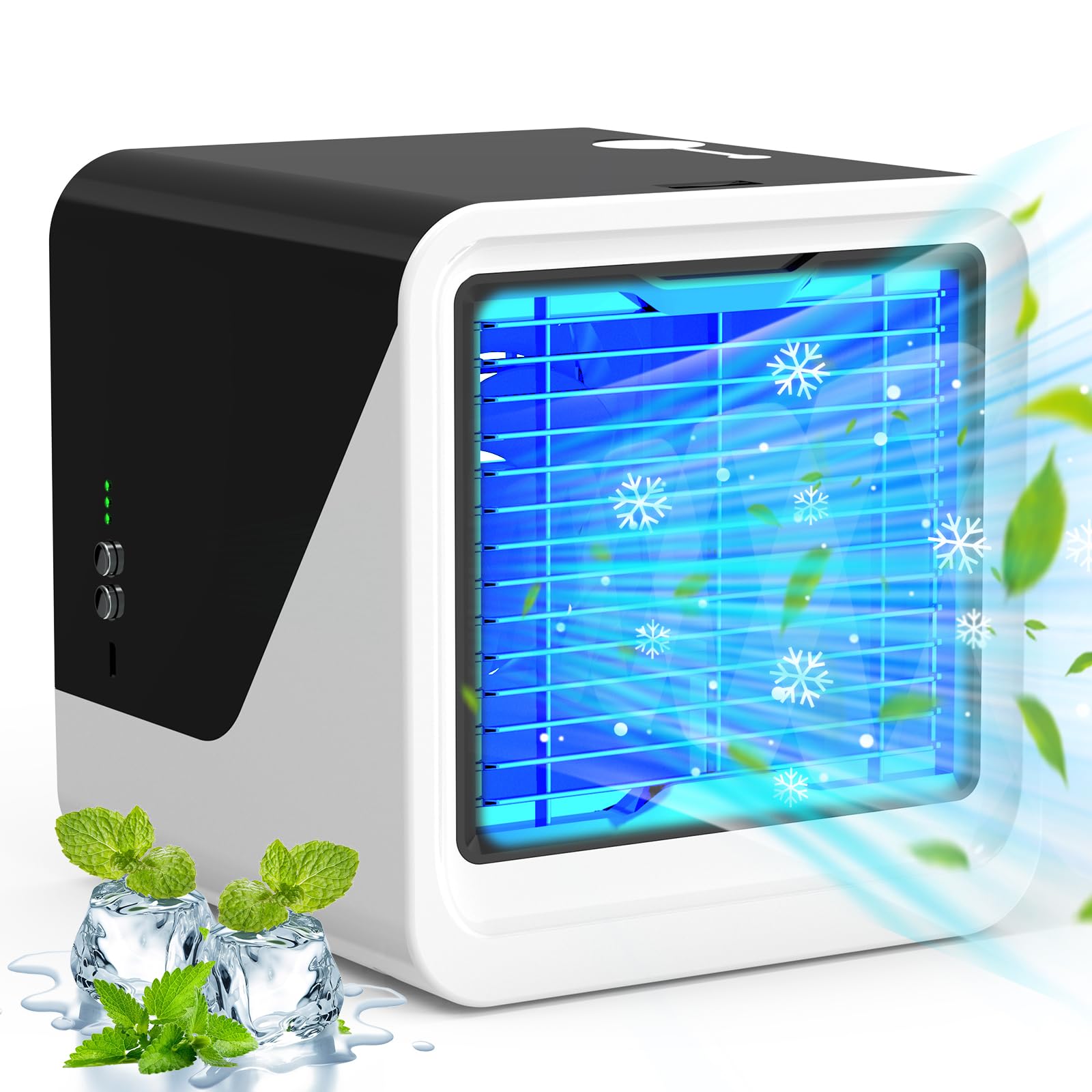 Air Conditioners Fan with 3 Speeds, Replaceable Filter & Humidifier,Quiet & Fast Cooling Portable Cooling Fans that Blow Cold Air, 7 Colors Led Evaporative Air Cooler for Room (black)