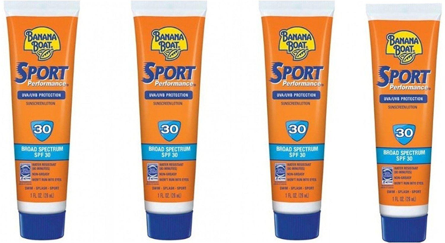 Banana Boat Sunscreen Sport Performance Broad Spectrum Sun Care Sunscreen Lotion - SPF 30 1 Oz Travel Size (Pack of 4) : Beauty & Personal Care