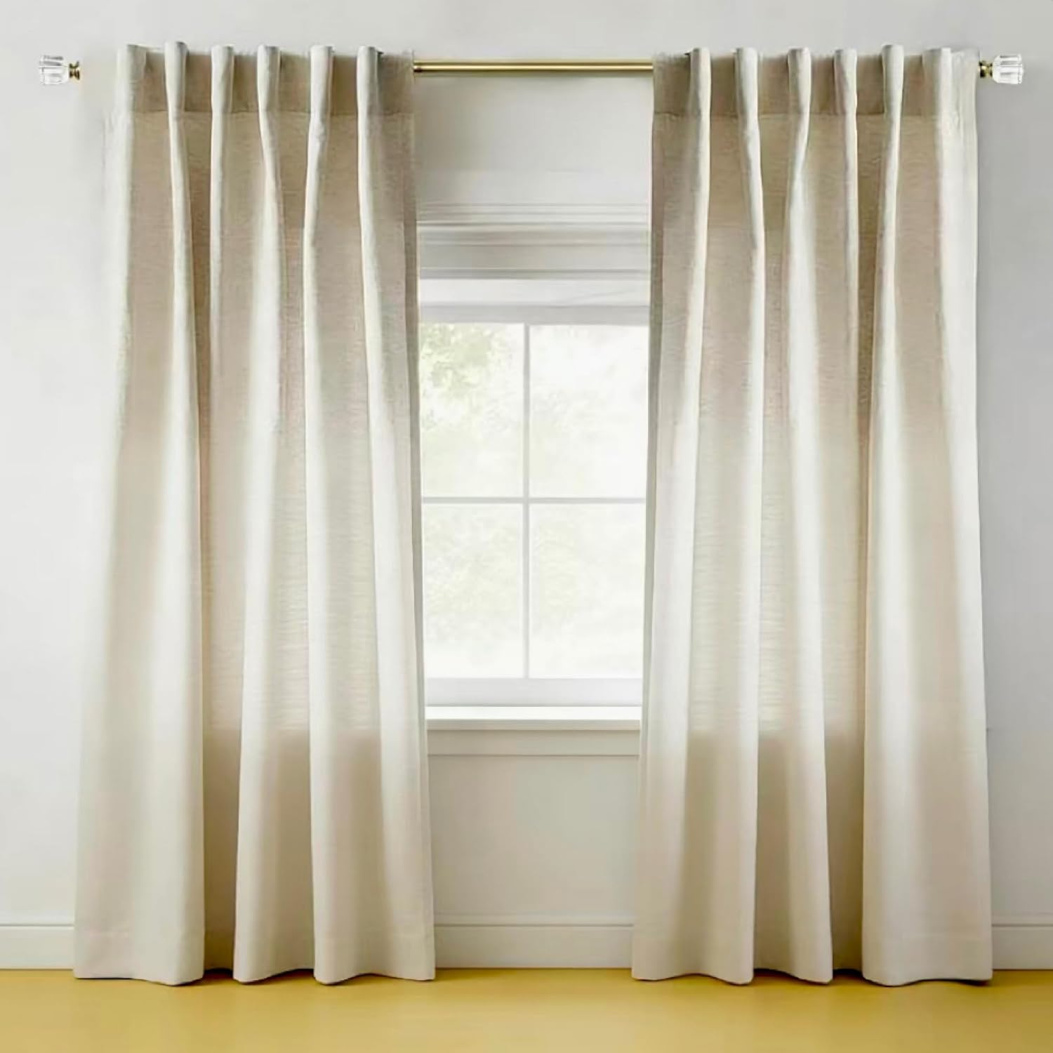 Adjustable 72-144 Inch Brass Gold Curtain Rods for Large Windows 68-140 Inches, 1 Inch Extra Long Decorative Curtain Rods with Crystal Fluted Ends, Single Heavy Duty Drapery Rod for Patio Door