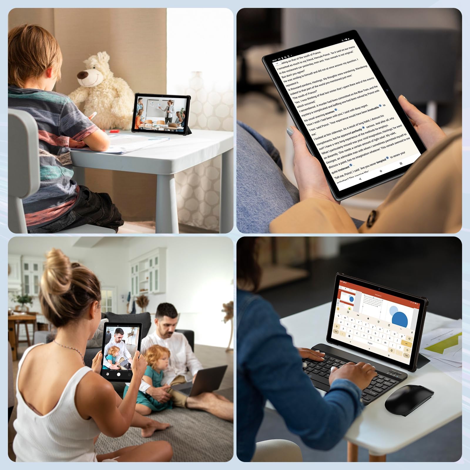 Tablet 10 Zoll, Touchscreen mit 36 GB RAM 128 GB ROM/2 TB TF, Octa-Core 2,0 GHz, 5G WiFi, WiFi 6, Widevine L1, GMS-zertifiziert, 8 MP, Android 15 Tablet mit Tastatur/Hülle/Kopfhörer/Maus/Eingabestift