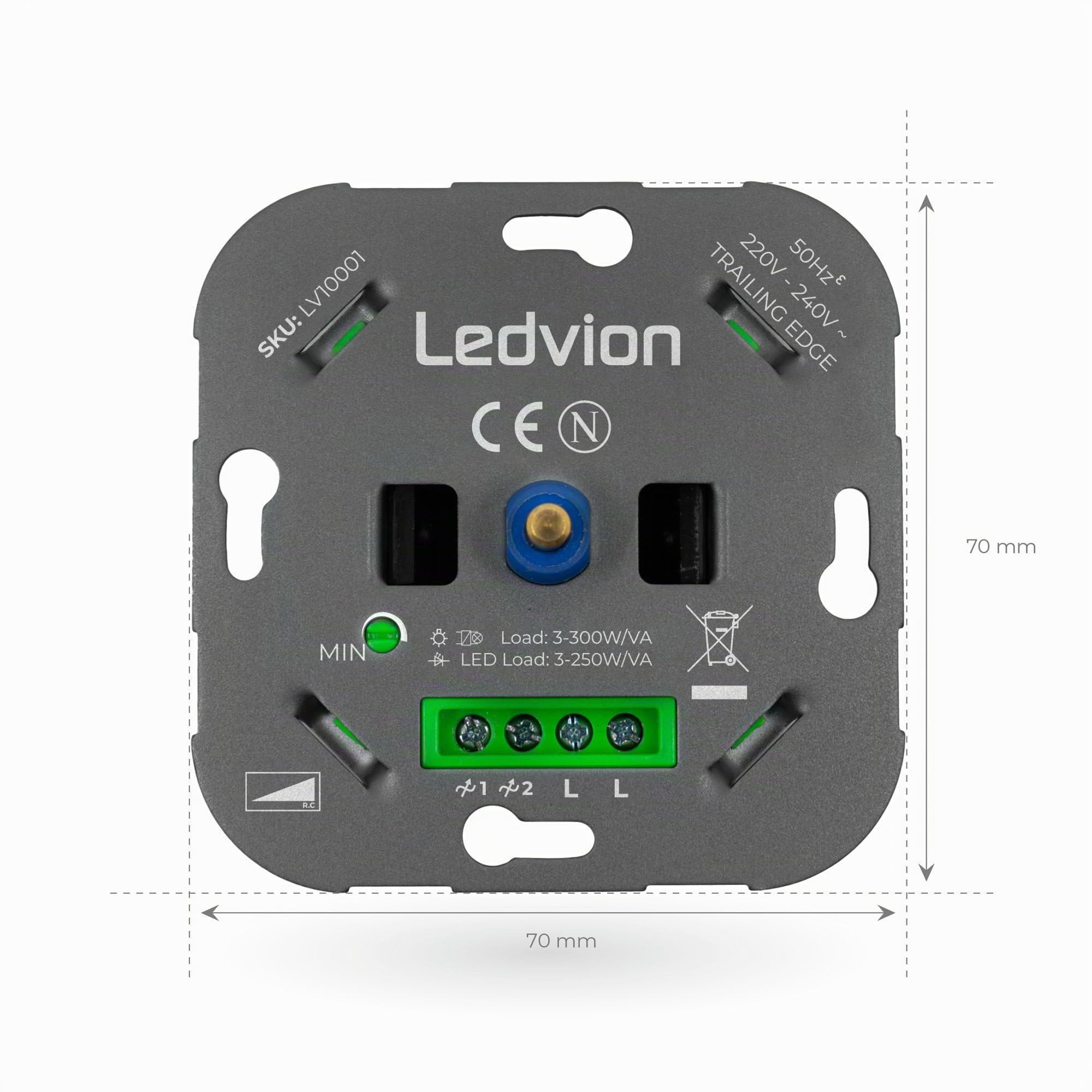 Ledvion - Regulador LED 3-250 Watt, Incluye Placa Frontal Blanca, Universal, Interruptor Regulador LED