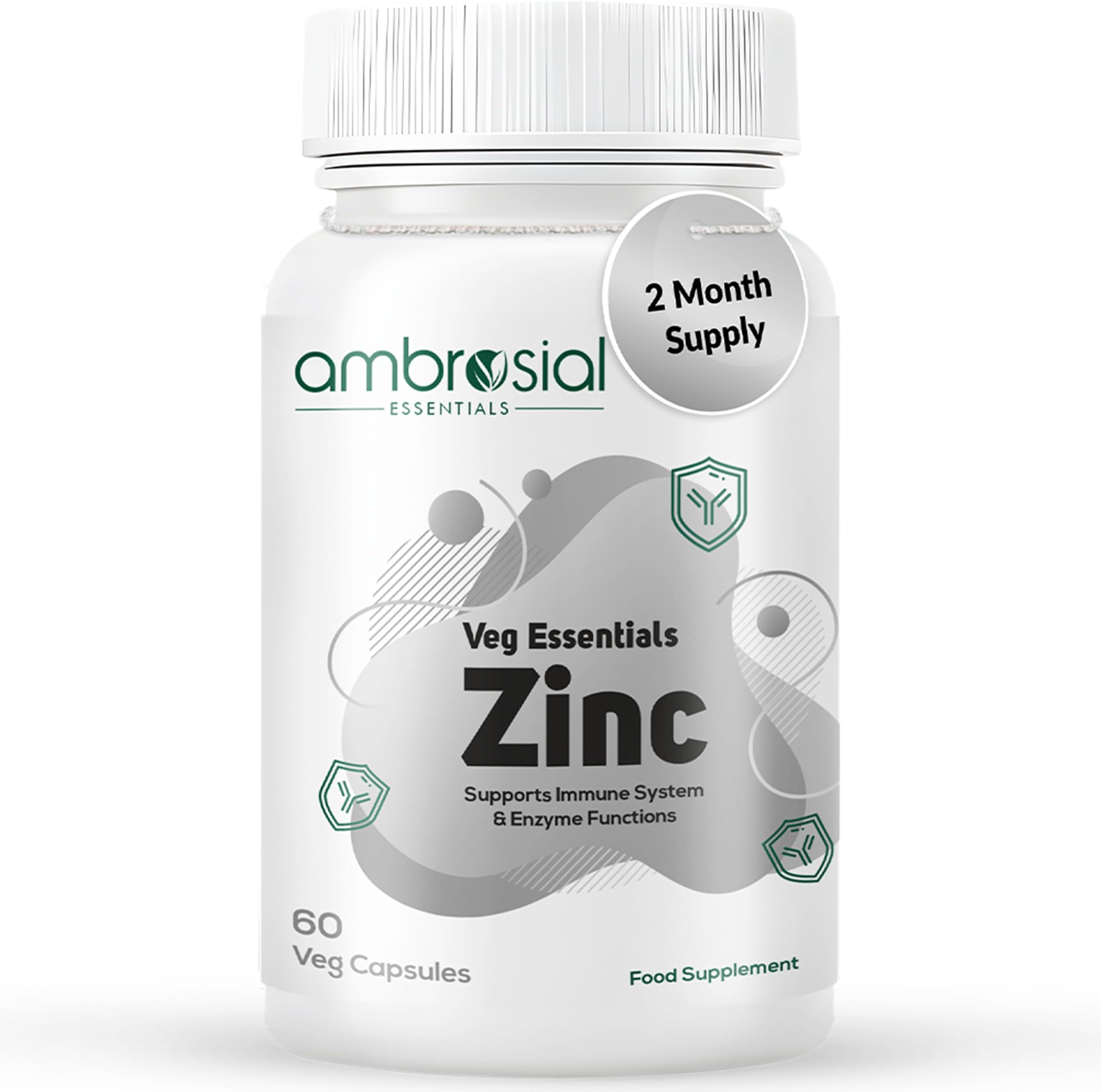Ambrosial Zinc 30mg 60 Veg Capsules (Pack of 1-60 Capsules)