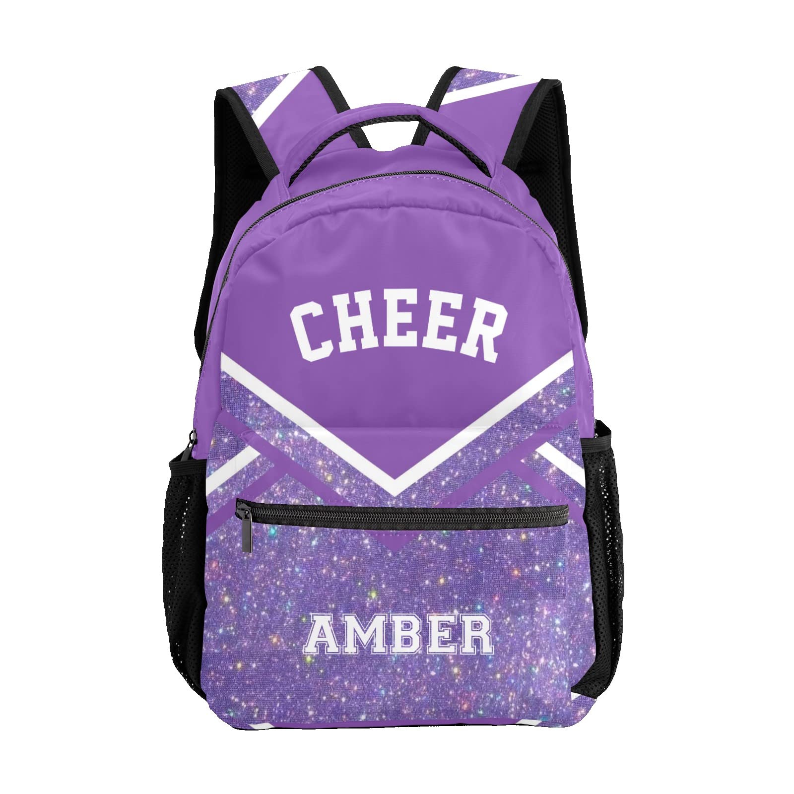 Cheerleader Cheer Purple Backpack with Name Text Custom Laptop Bag for Work Travel Office