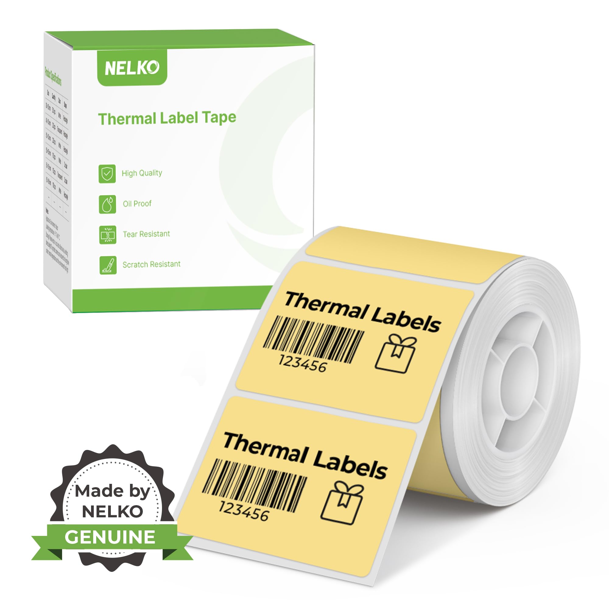 Nelko Thermal Labels for PM220, 1.57'' x 1.18'' (40x30mm), 230 Self-Adhesive Thermal Paper, Yellow, Waterproof, Multi-Purpose, No BPA & BPS