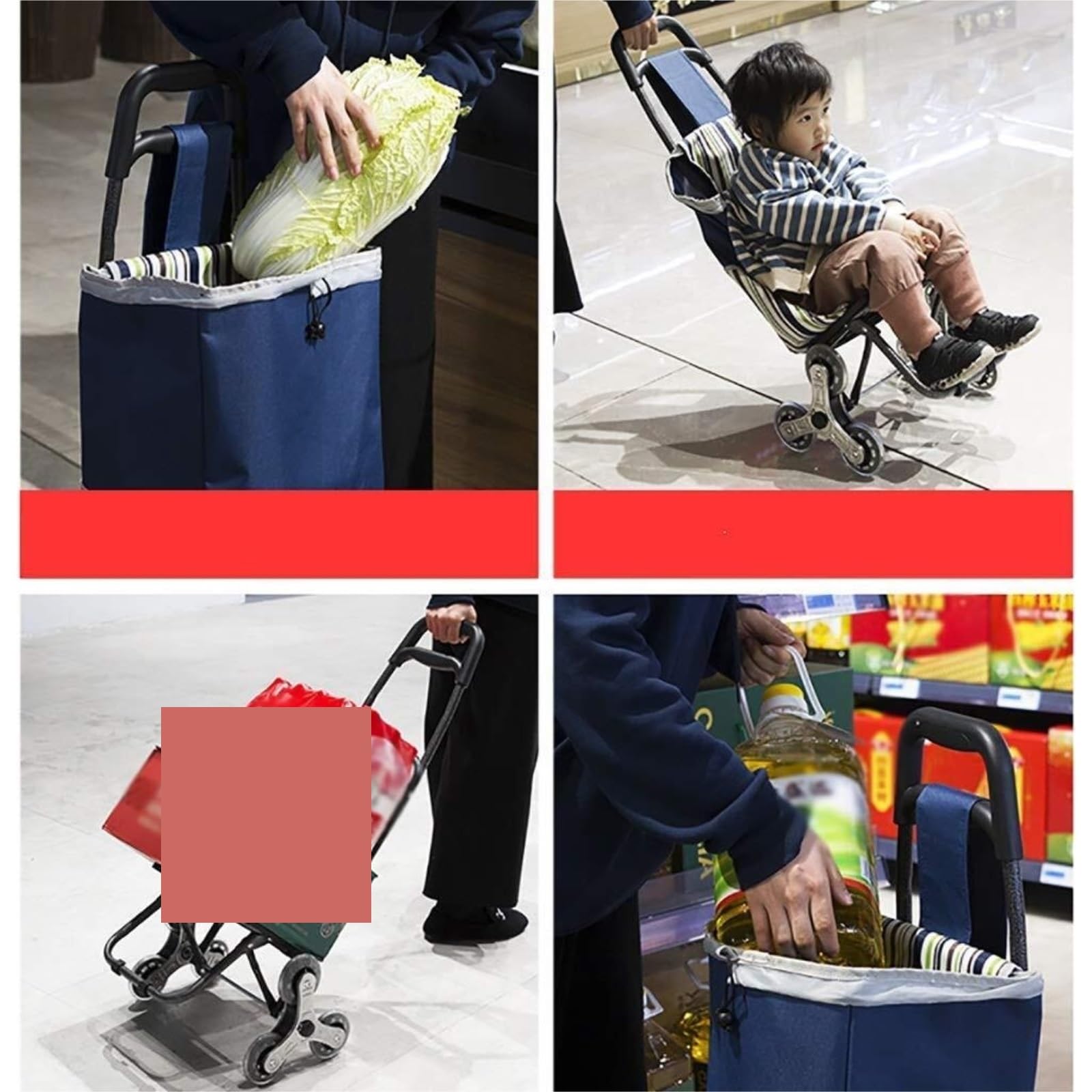 Warenkorb Einkaufstrolleys Einkaufswagen Für Treppensteigen Metallrahmen Klappbarer 6-Rad-Einkaufswagen Einkaufswagen Klappbar(B)