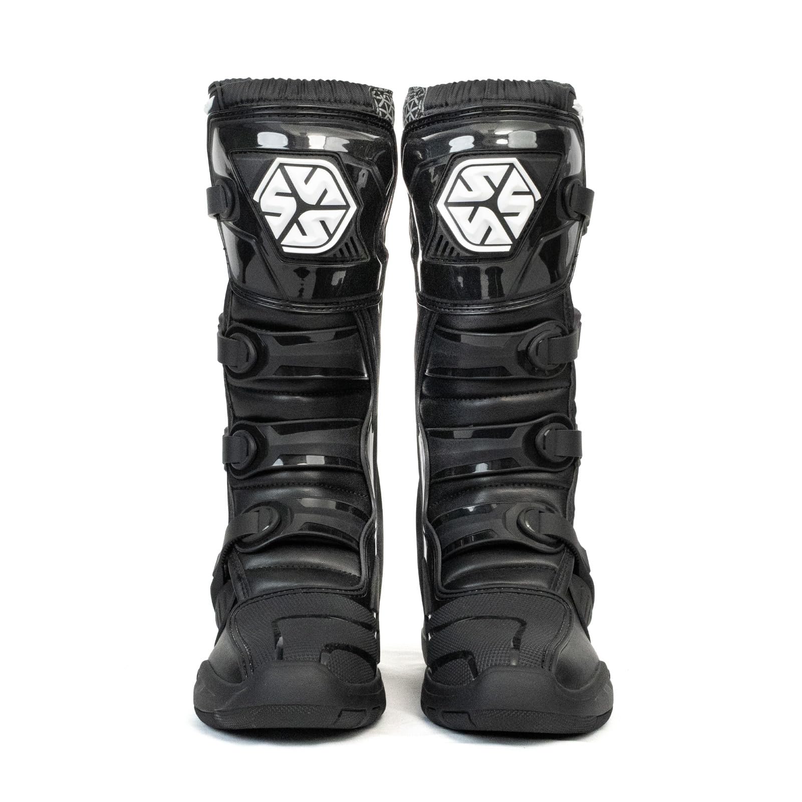 Scoyco Motocross Stiefel Herren CE-Stufe 1 TPU-Schienbein-und Knöchelschutz | Schockbeständigkeit, Knöchelstütze, Mikrofaserleder, Rutschfeste Sohle, 4 Verstellbare-Schnallen, Enduro, MX, Schwarz