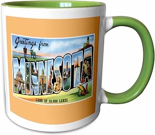 3dRose Greetings from Minnesota Land of 10,000 11oz Two-Tone Green Mug