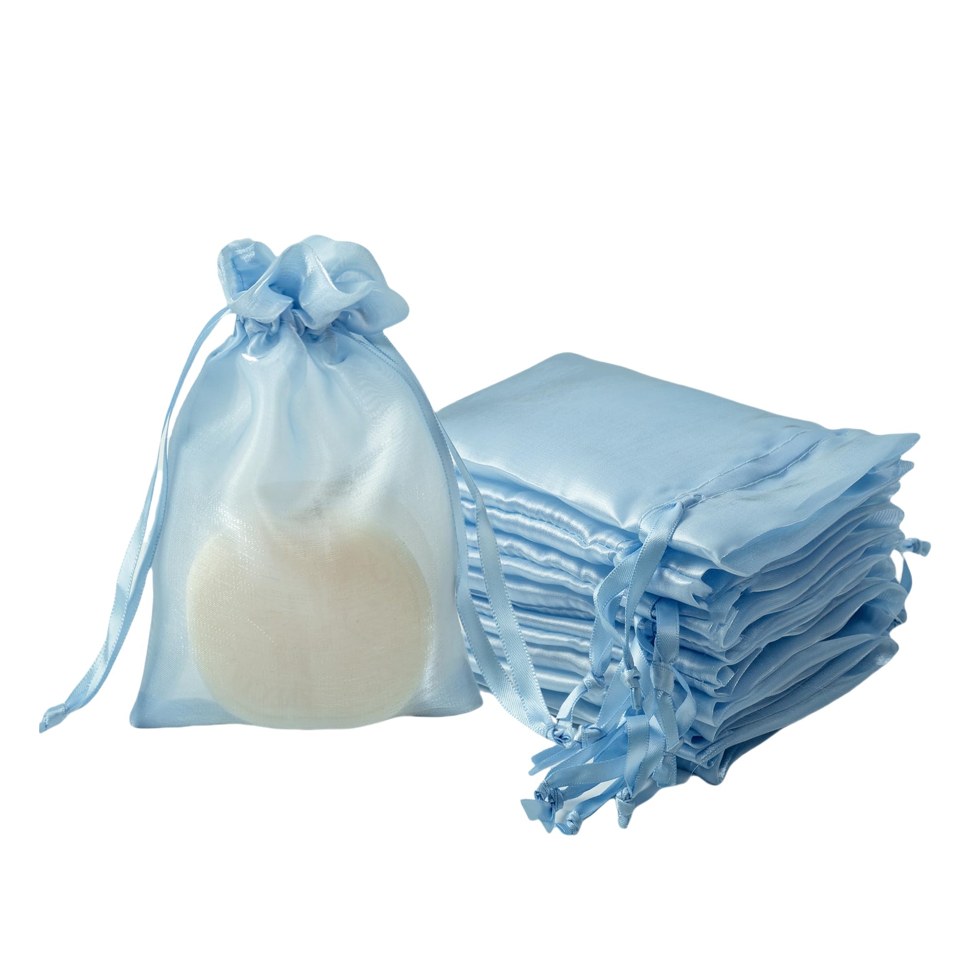 QIANF 20 Pcs Blue Small Organza Bags 4X6 inch for Wedding Favors with Drawstring, Mini Mesh Gift Bags Jewelry Pouch for Candy Bridal Shower Party Favor Baby Shower Christmas