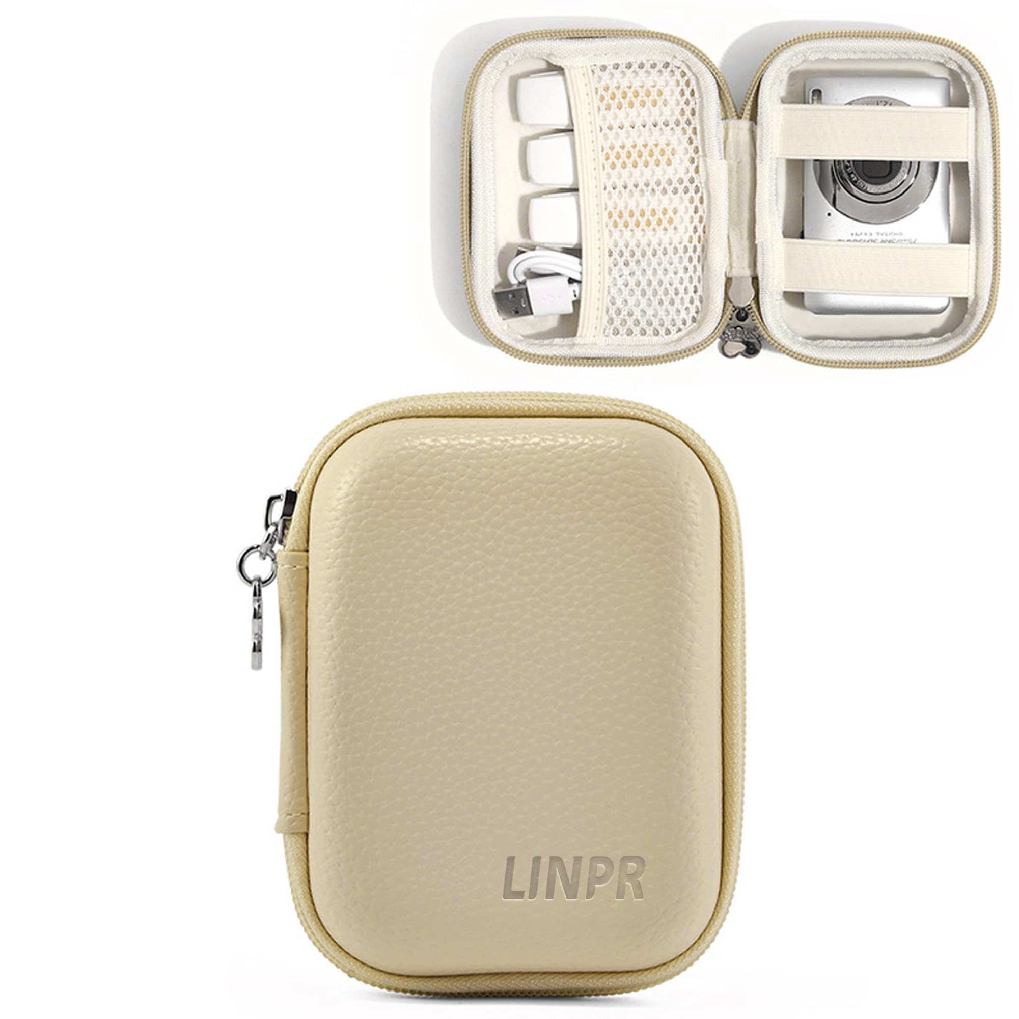 Digital Camera Case for CAMKORY, KODAK PIXPRO FZ45/FZ55, Canon IXUS 285 HS, Lecran, Small Travel Compact Camera Holder with Mesh Pocket for Accessories SD Card (Light Khaki)