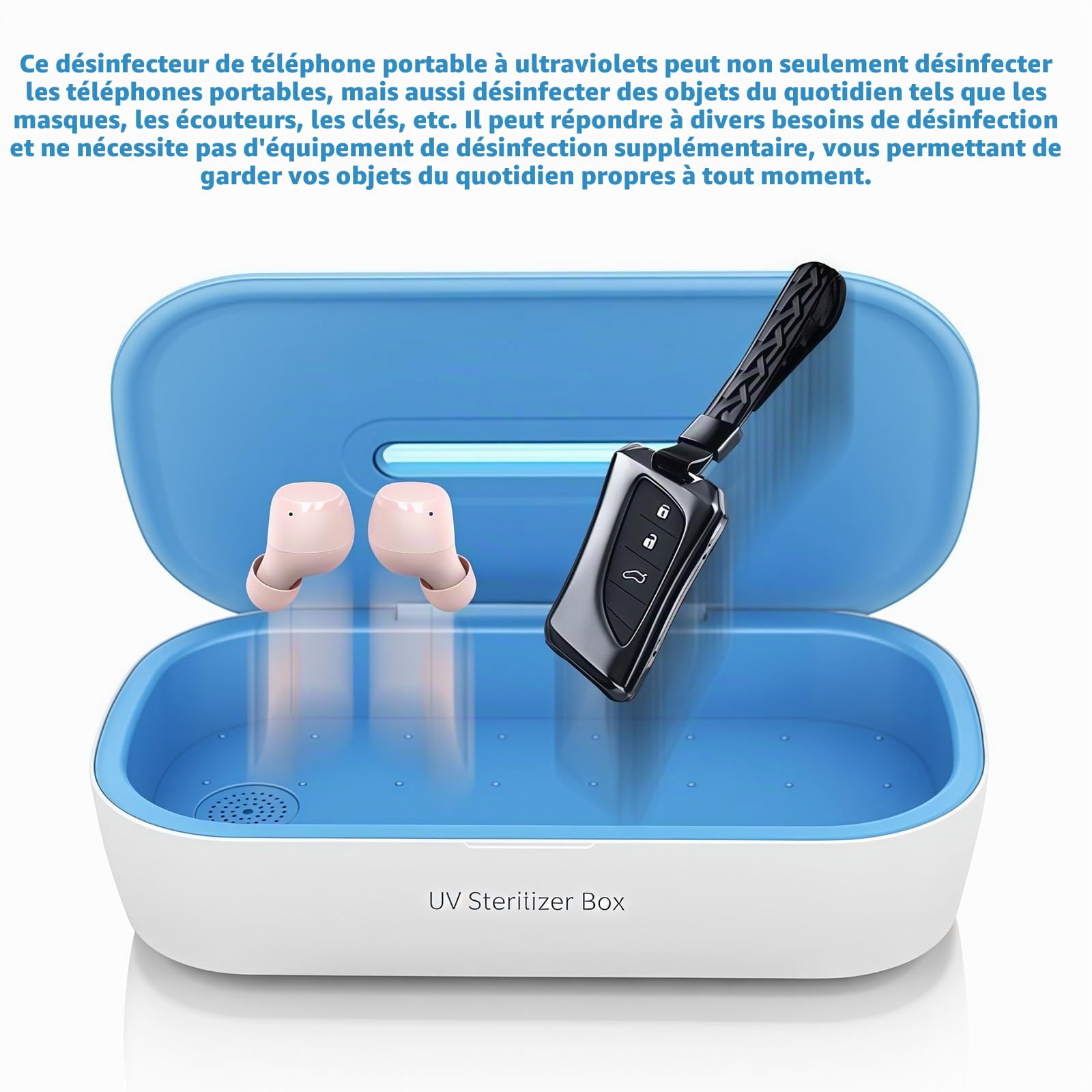 Désinfectant UV pour téléphone portable en ABS : boîte de désinfection UV avec affichage numérique, alimenté par USB Nail Tools Stérilisateur avec 2 compte-gouttes pour téléphone portable