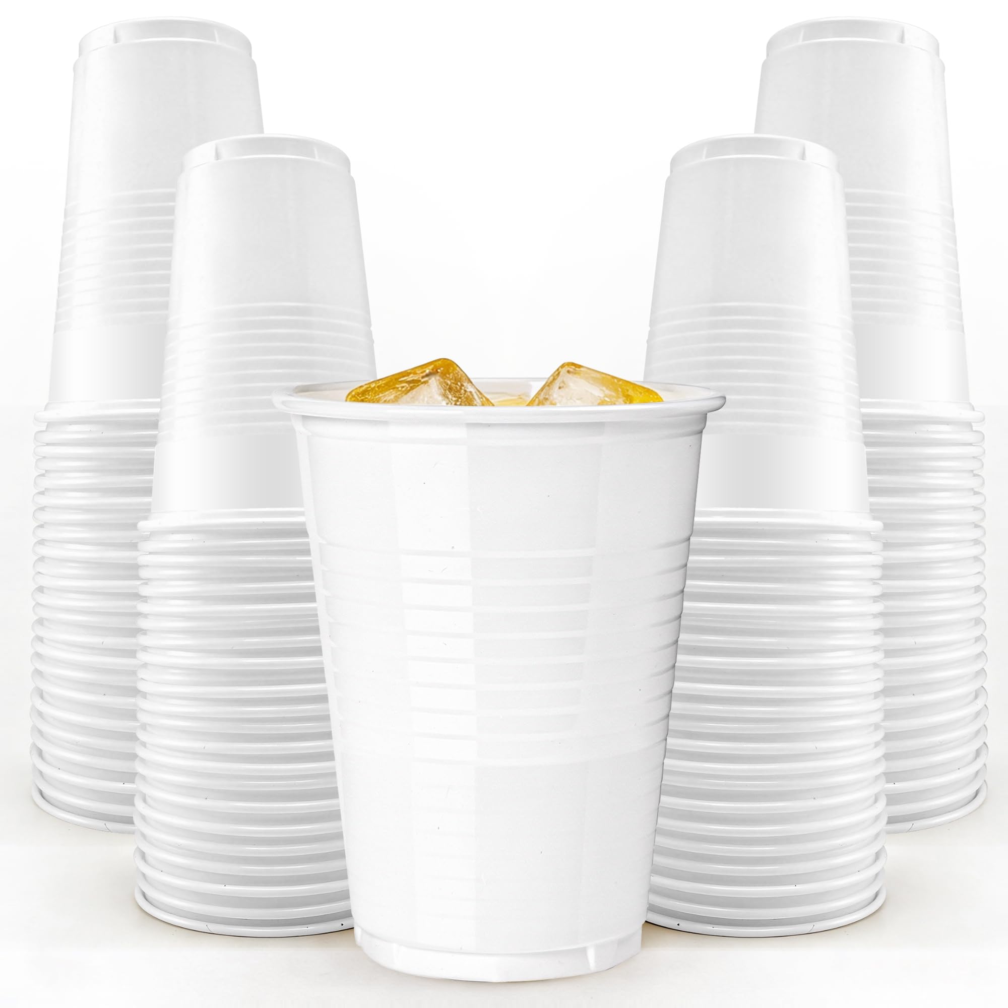 G4GADGET 60 Pack White Plastic Disposable Cups 200ml (7oz) – Small Drinking Cups for Water Cooler, Juice, Cold Drinks, Parties, Office, Travel & Events