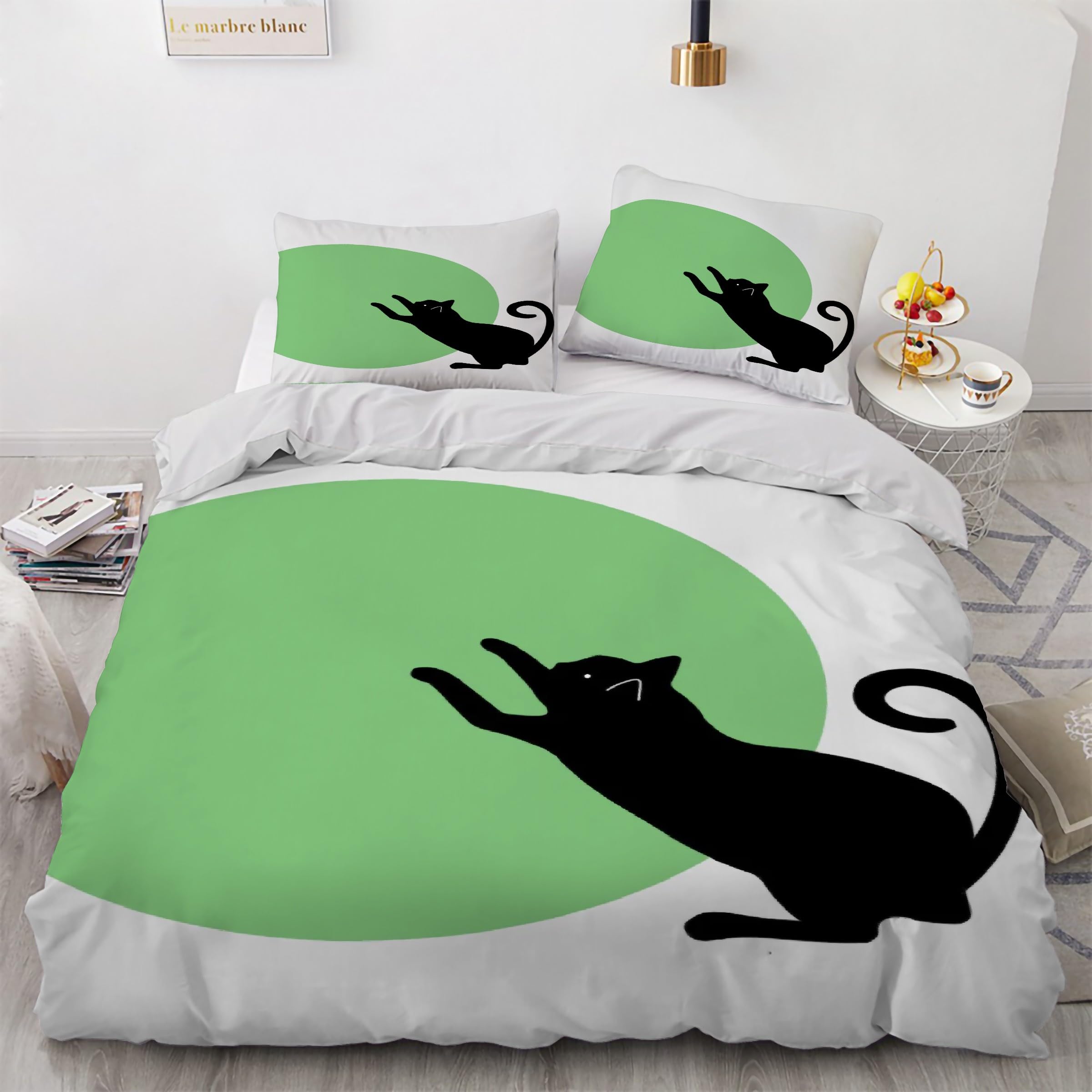 Parure de Lit Chat Noir et Boule Verte pour une Chambre Cosy et Ludique 200x200cm