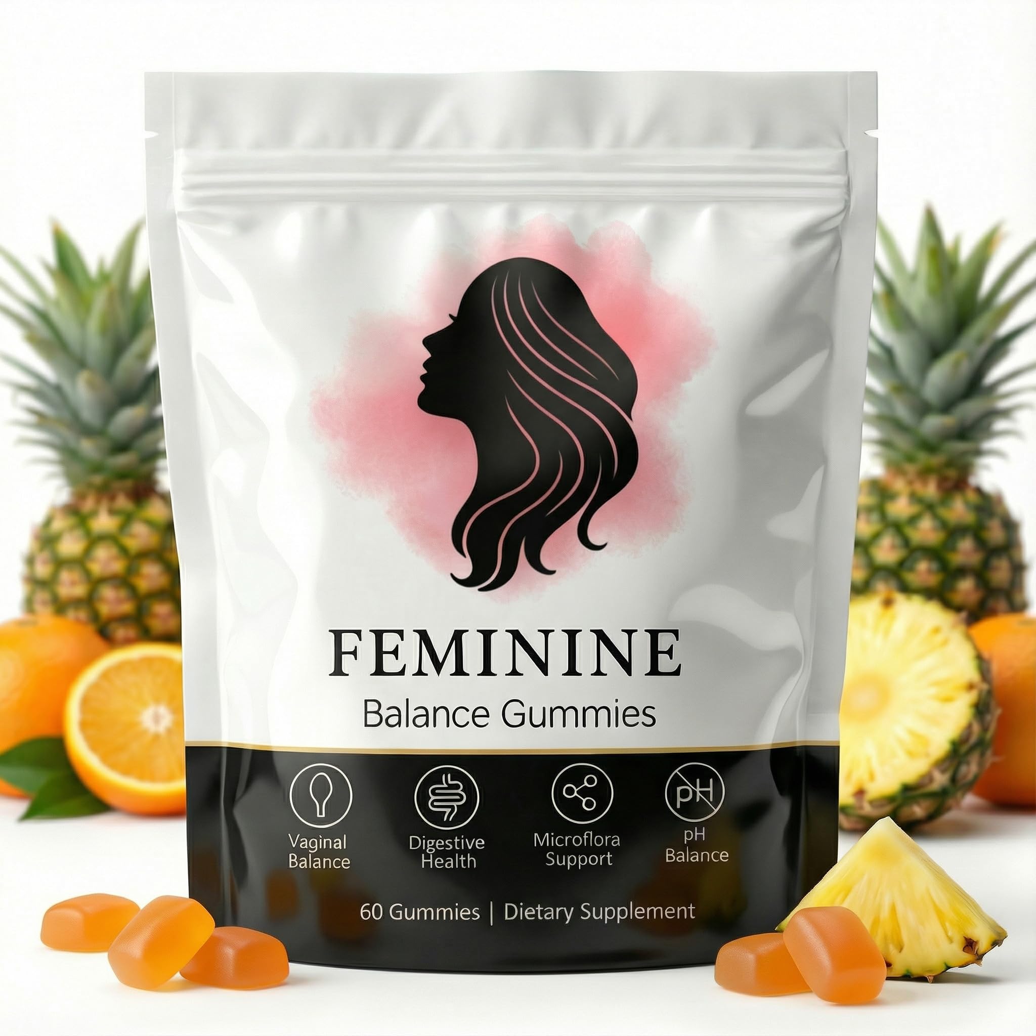 Feminine Balance Gummies für Frauen – Premium Vegan Gummis mit Ananasgeschmack aus Hawaii, pH-Balance Unterstützung, Frischegefühl, Flora & Immunsystem, 60 Stück