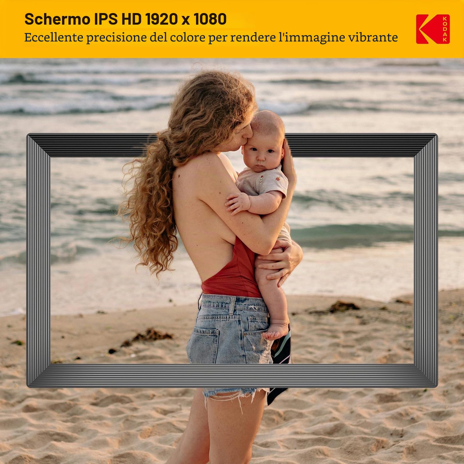 KODAK Cornice per foto digitale, 32 GB, 15,6 pollici, WiFi, 1920 x 1080 HD, IPS Touch Screen, rotazione automatica, condividi foto e video tramite app KODAK