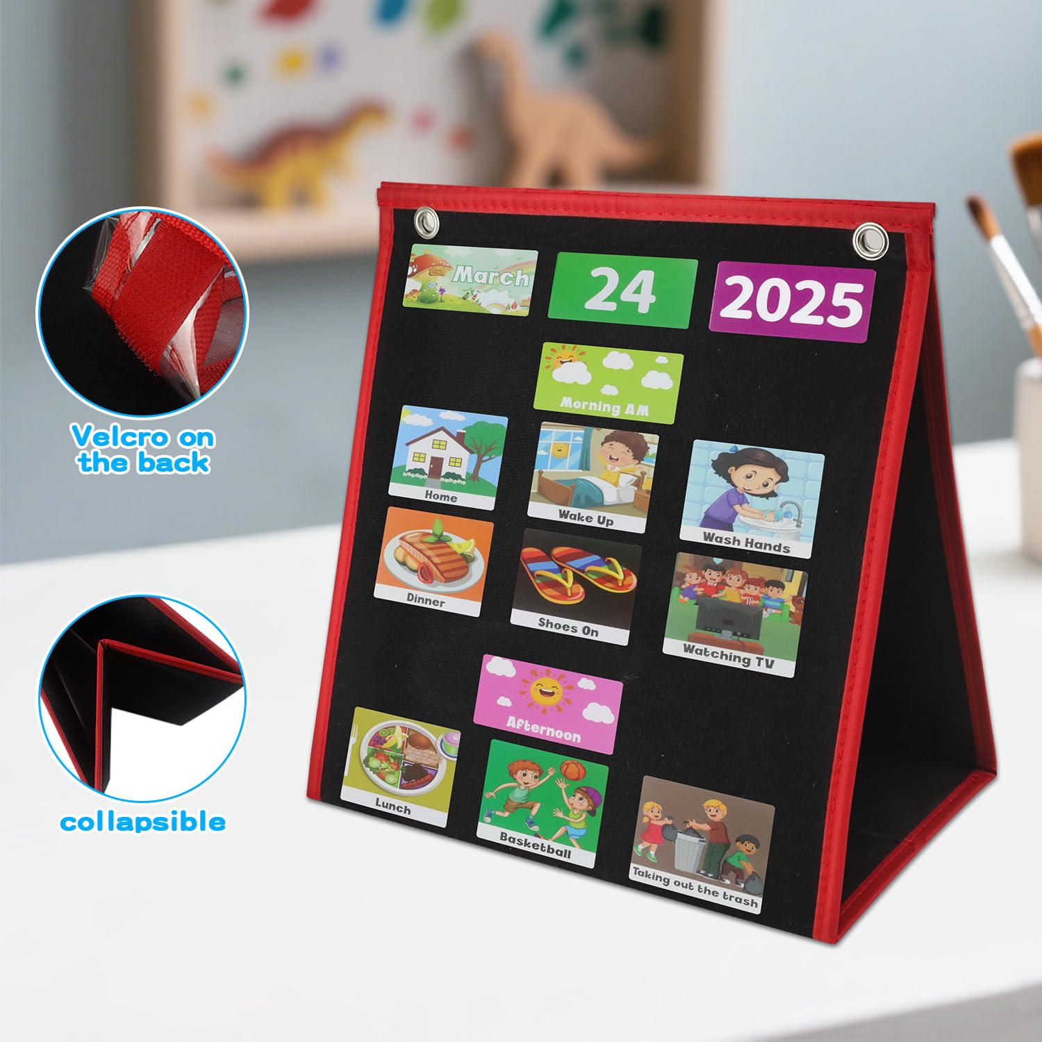 Wizualny harmonogram kalendarza, 30 x 83 cm materiały do nauki autyzmu ze 117 kartami autyzm codzienny obowiązkowy wykres rutynowy harmonogram dla malucha tablica planująca do szkoły domowej (czarny)