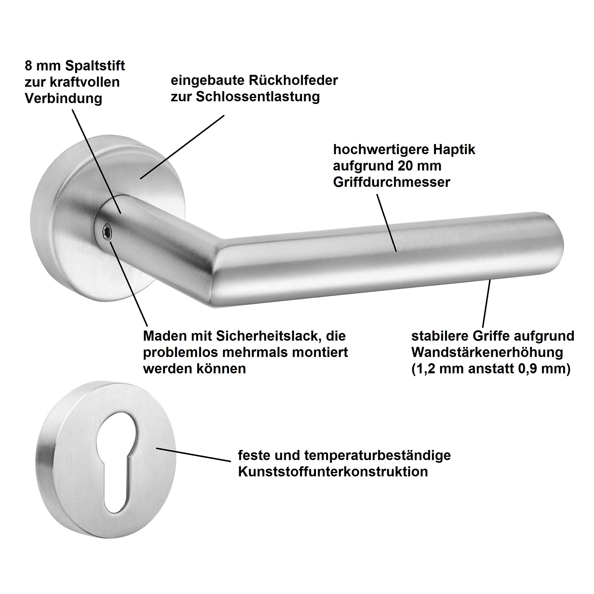 Pomello a sfera New Orleans, acciaio INOX V2A opaco, per porte d'ingresso con 72 mm di distanza