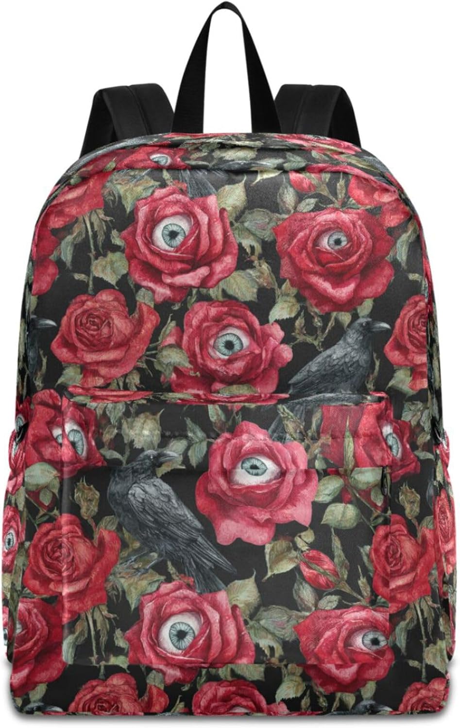 Halloween Red Roses with Eyeballs Crows Big Travel Laptop Backpack Durable Computer Bag Gift for Men Women School Bookbags Work