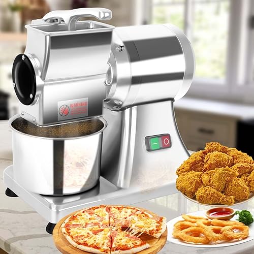 DIYAREA Rallador eléctrico de queso comercial de acero inoxidable con un recipiente para queso, mantequilla, migas de salvado de pan 110 V 550 W, 88