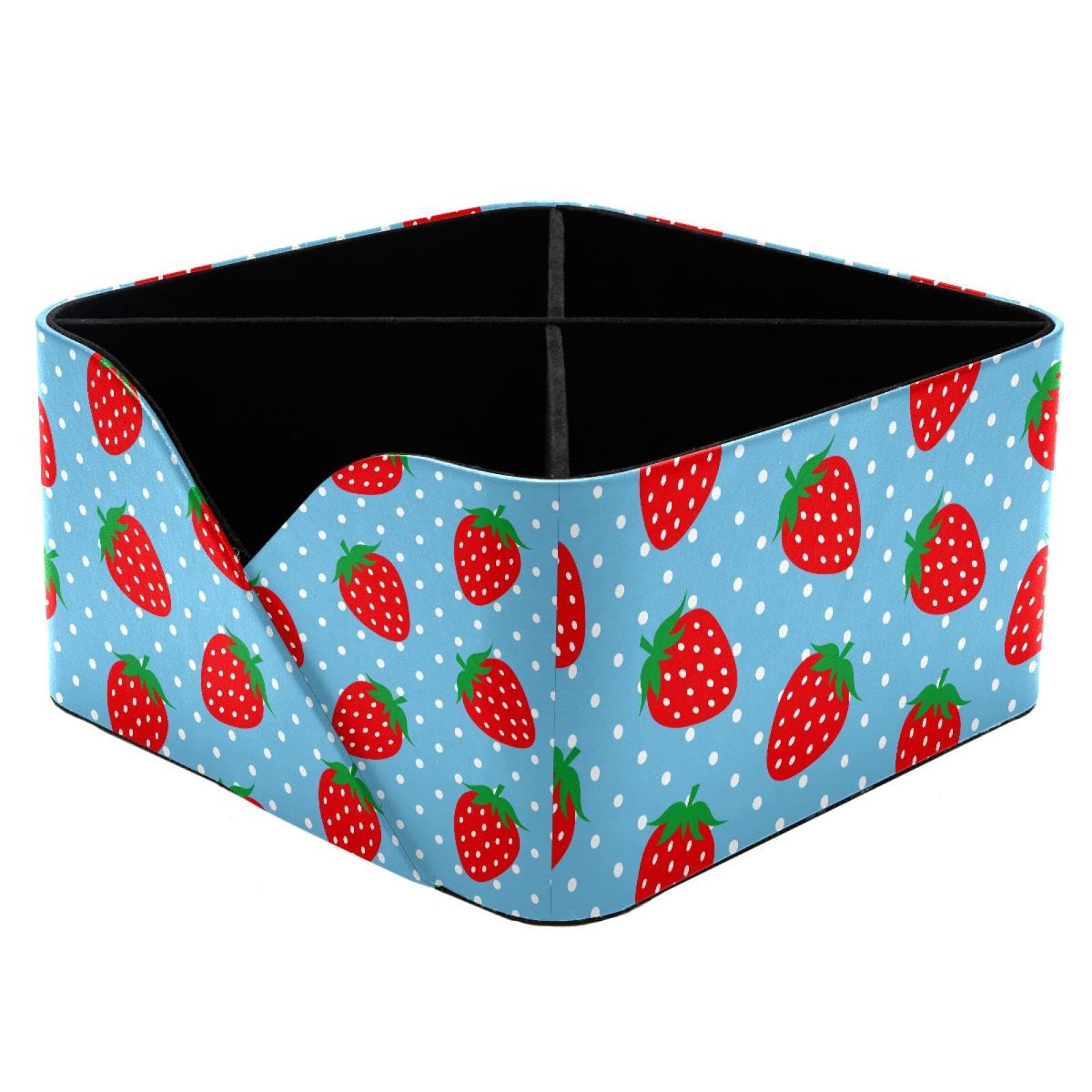 KengjuTesu Strawberry Patterns Desktop Organizer Pen Holder, Rectangular Pencil Cup for Office, Study and Makeup Stations