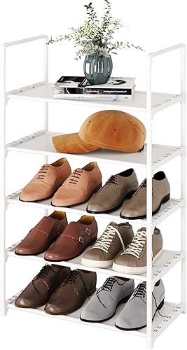 Miniatura 9 de Zapatero grande de 10 niveles, 20-25 pares de estantes resistentes para zapatos, soporte alto para zapatos de entrada, pasillo y armario (negro)