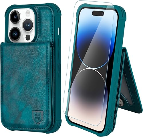Miniatura 1 de VANAVAGY Funda tipo cartera para iPhone 14 Pro Max para mujeres y hombres, funda de cuero con cierre magnético y tarjetero para tarjetas de crédito