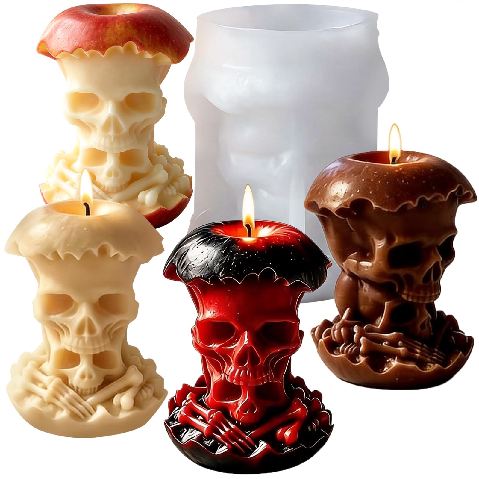 Apple Skull Silicone Mold, Skeleton Skull Epoxy Resin Mold, DIY Mould for Resin Casting, Candle Making, Cake Decoration, Chocolate, Halloween Home Decor Craft Mould