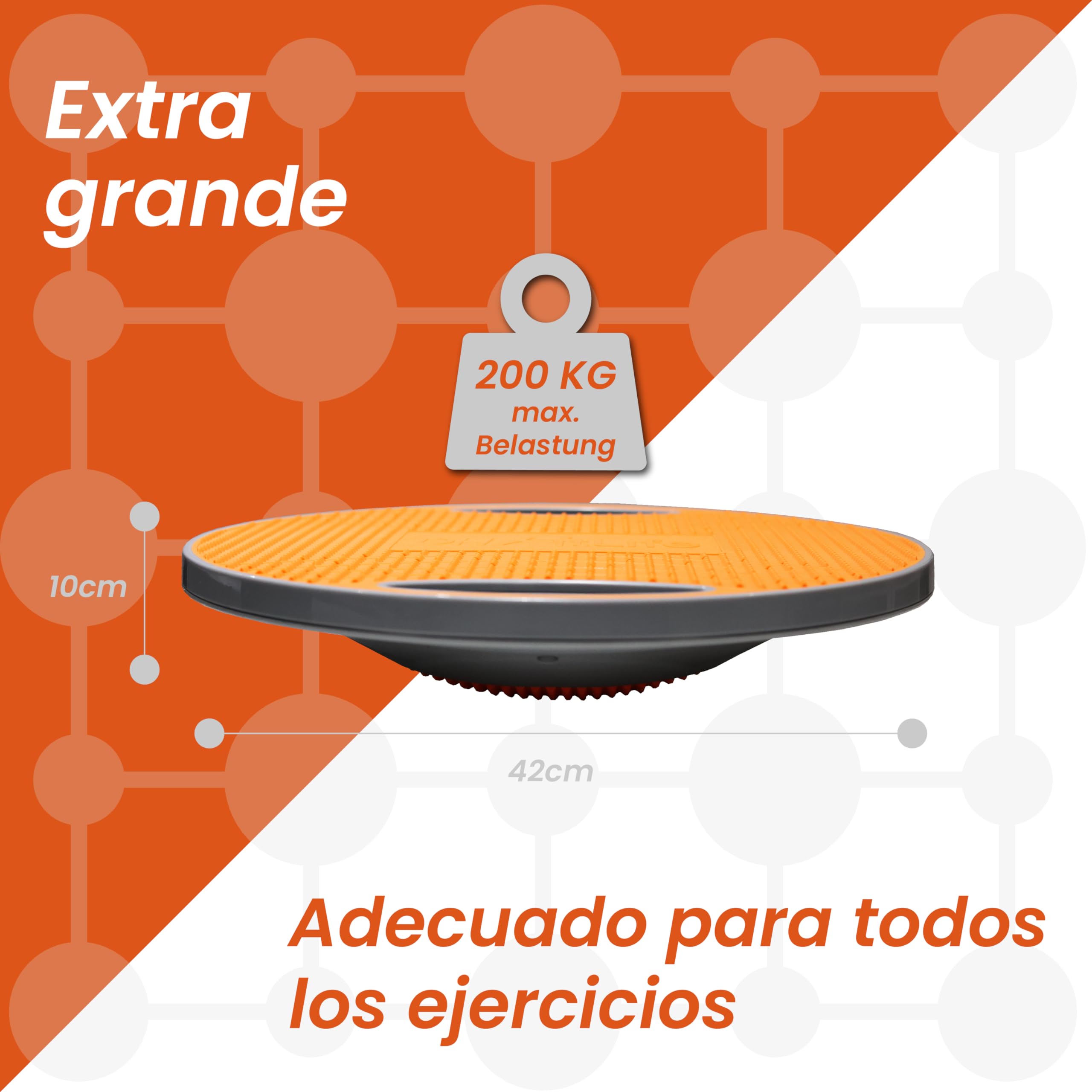 DH FitLife Tabla de Equilibrio, Almohadilla de Equilibrio con Asas, Extra Grande Ø 42cm, Máx. 200 kg, Entrenador de Equilibrio, Balance Board Fitness Adultos y Niños