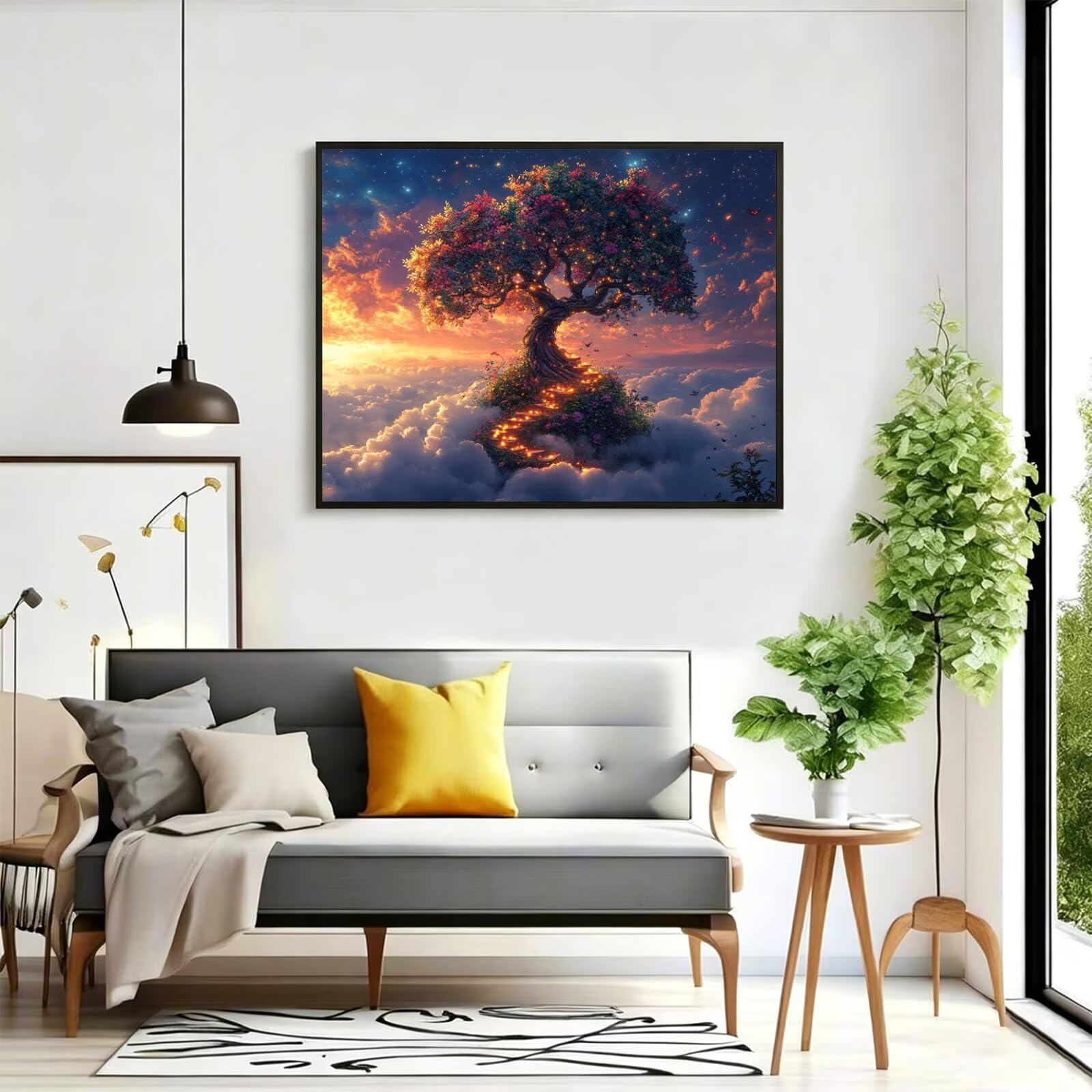 Pintar por Numeros árbol Pinturas Acrilicas nube Pintura por Numeros Adultos DIY Lienzos para Pintar, Pintura Acrilica Manualidades, Decoración para Hogar, Regalos Cumpleaños, 90x120cm Sin Marco q-832