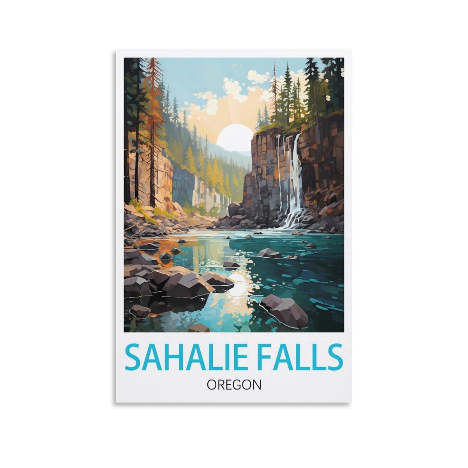 Sahalie Falls Oregon Vintage Travel Posters 08x12inch(20x30cm) Canvas Print for Living Room, Bedroom, Dorm, Home, Office Wall Decoration