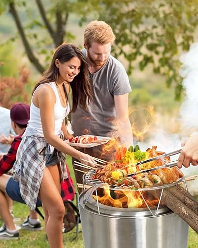 Miniatura 6 de Kit de accesorios para fogata para estufa individual, hoguera de 19.5 pulgadas, soporte para fogata de acero inoxidable y parrilla de cocción con